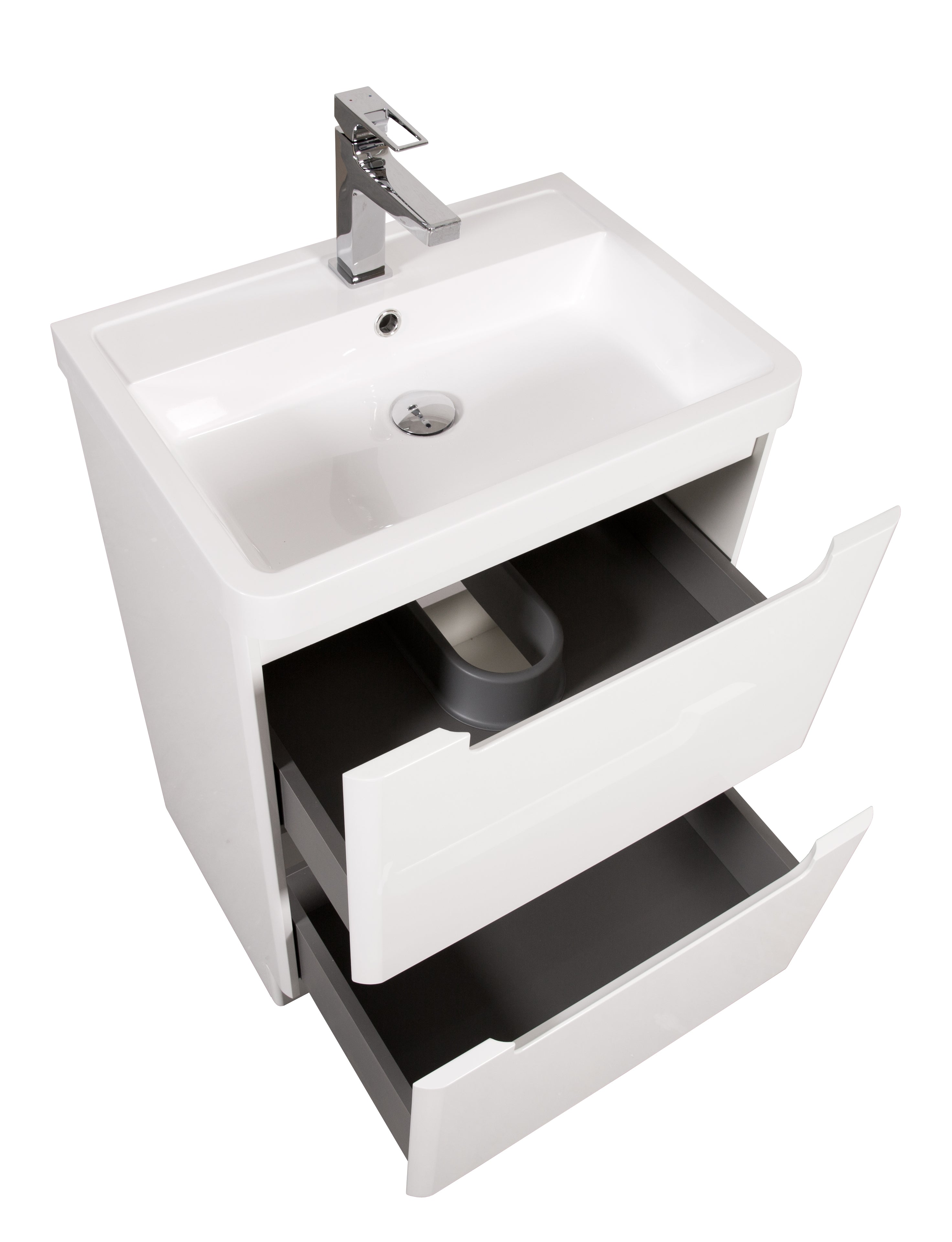 Monza 600mm Vanity & Basin White Gloss - Floor Standing