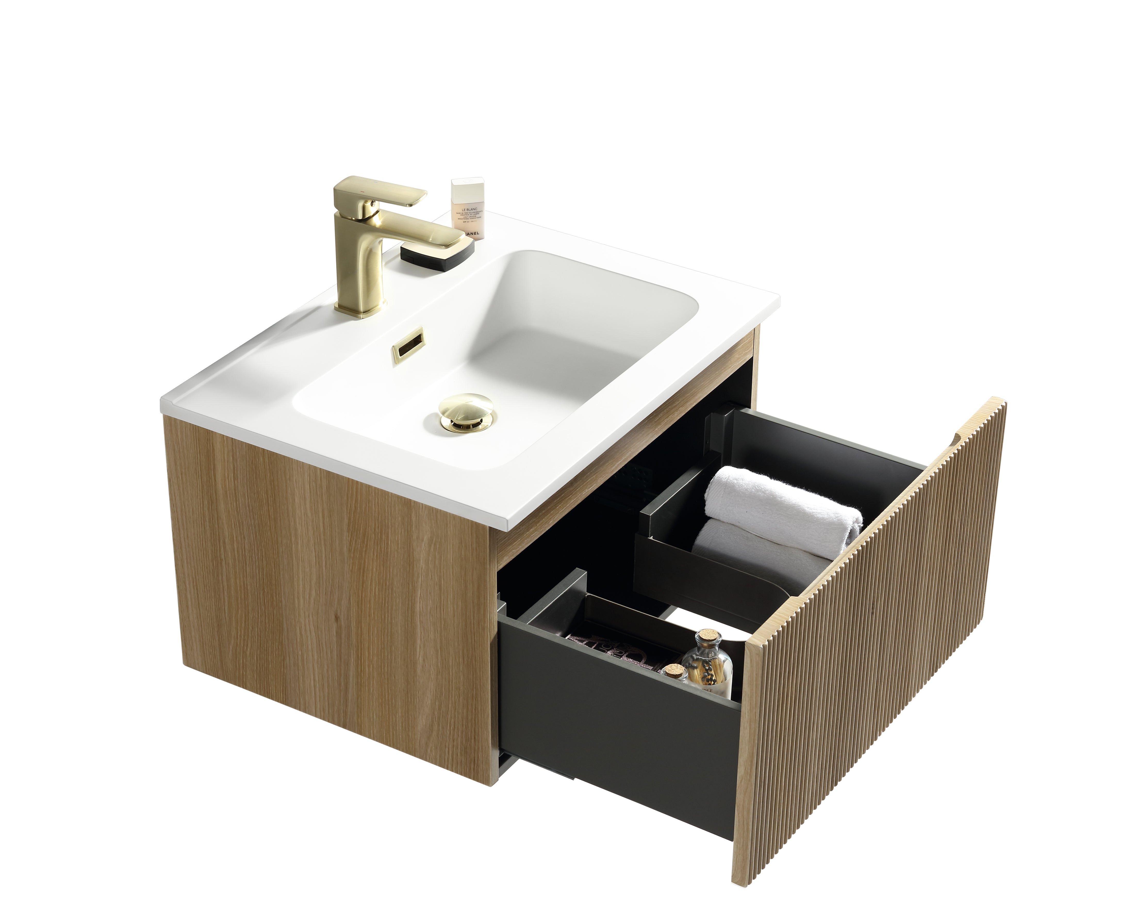 Flauto Country Oak 600mm Wall Hung Vanity & Matte Basin