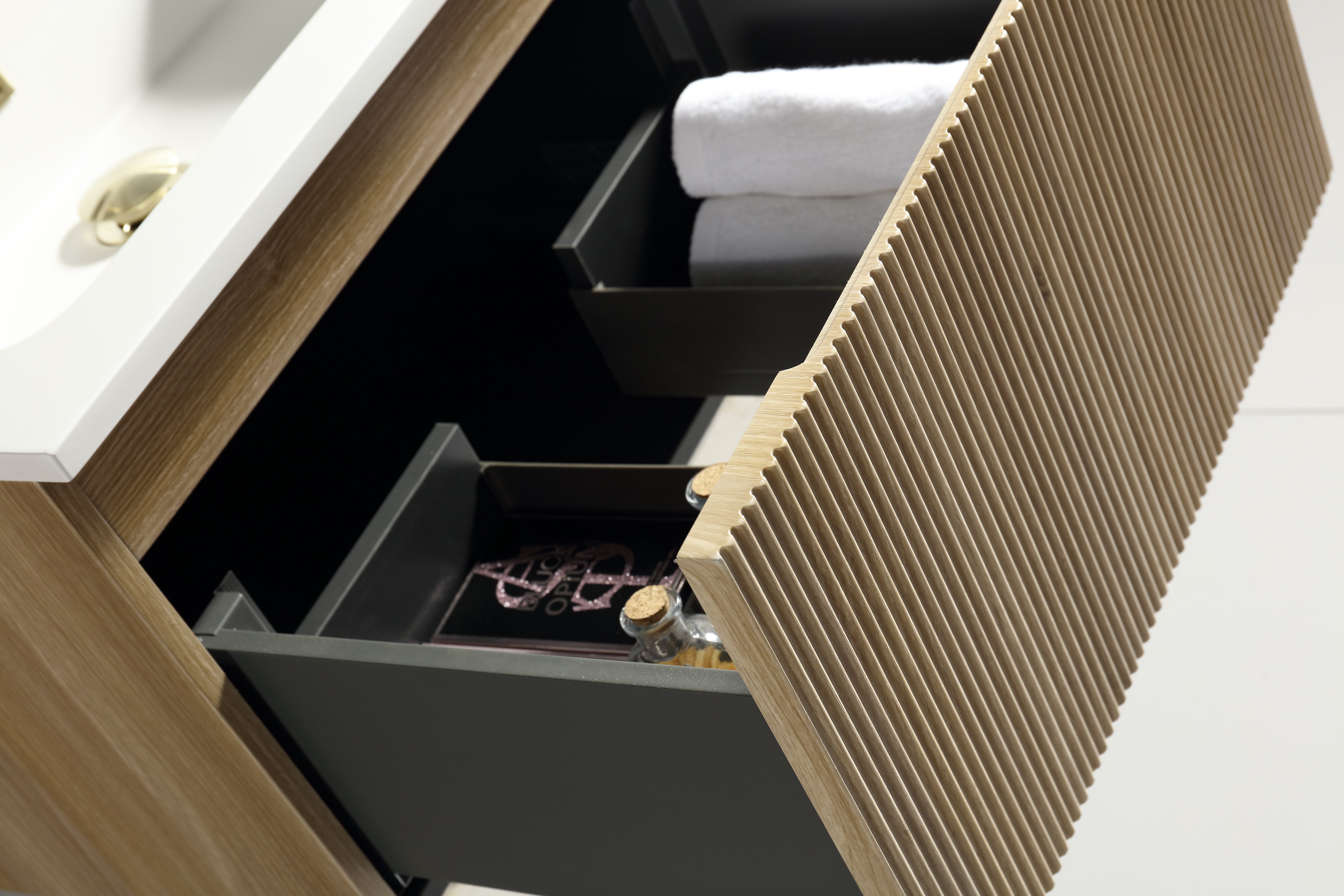 Flauto Country Oak 600mm Wall Hung Vanity & Matte Basin