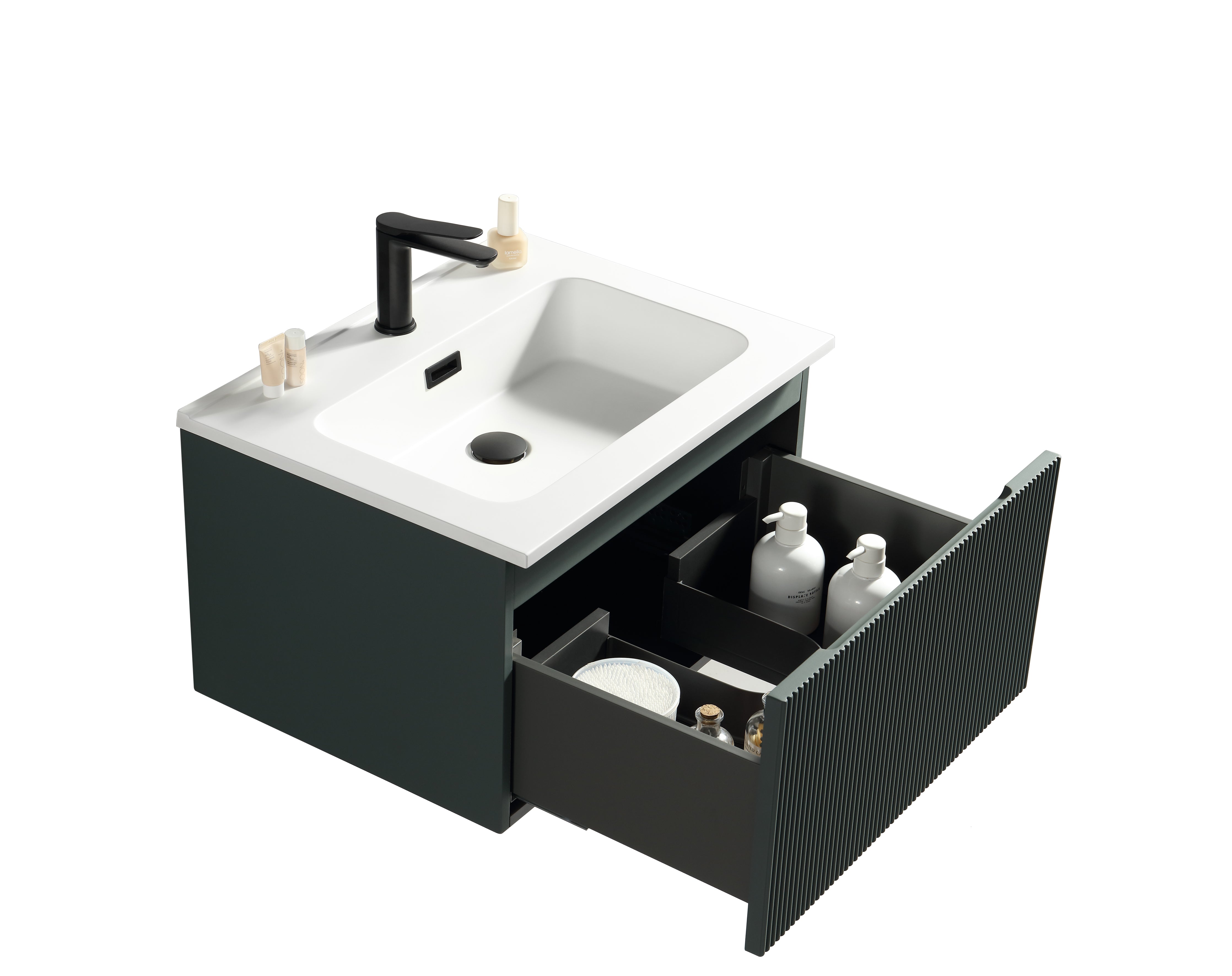Flauto Smoked Sage 600mm Wall Hung Vanity & Matte Basin