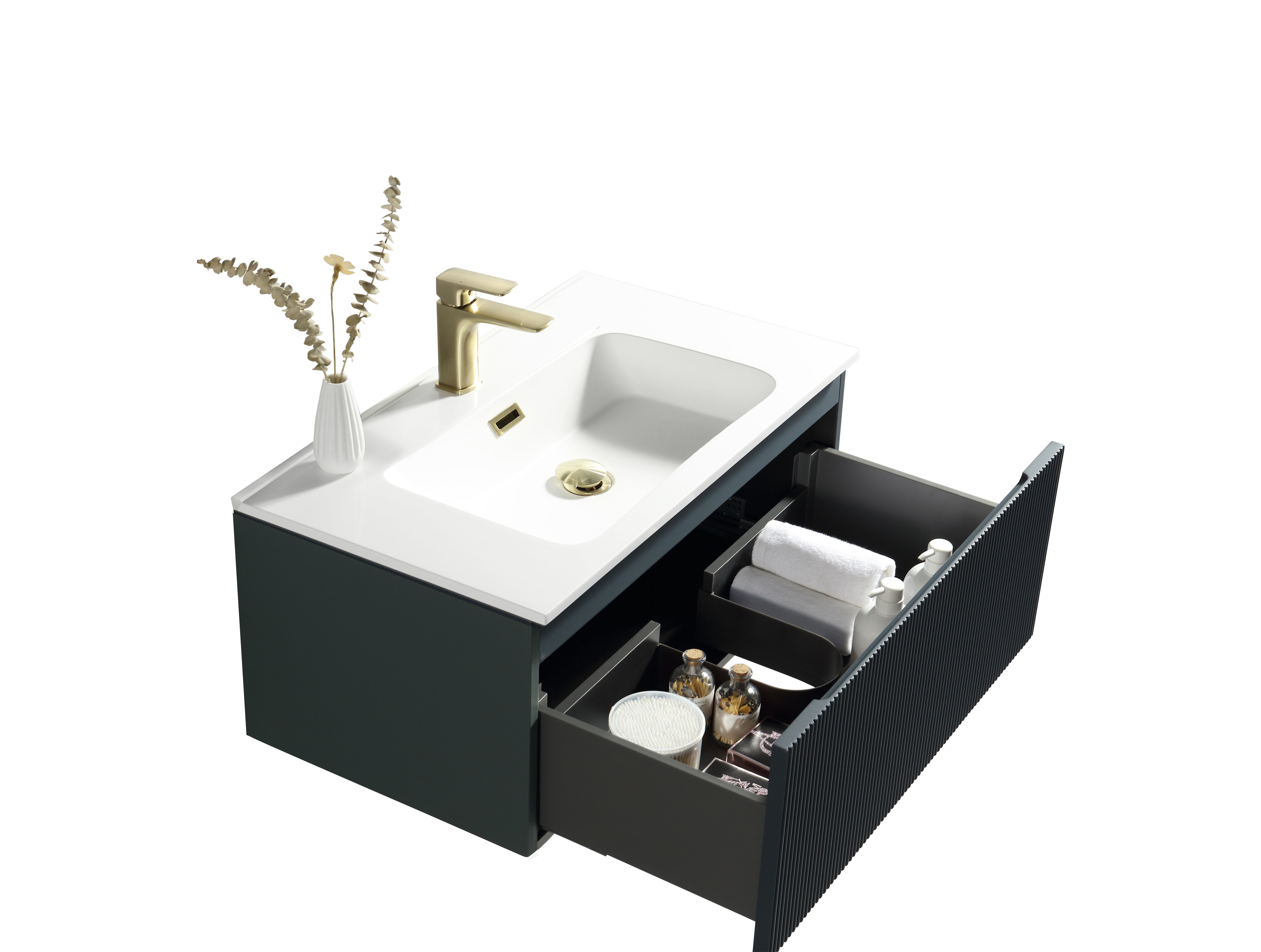 Flauto Smoked Sage 800mm Wall Hung Vanity & Matte Basin