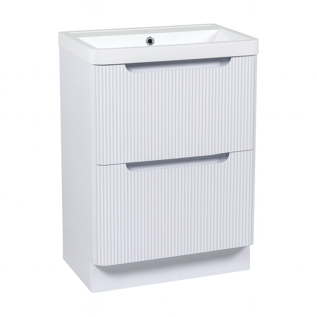 Monza 600mm Fluted Vanity Unit & Basin White Gloss - Floor Standing