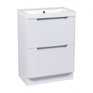 Monza 600mm Fluted Vanity Unit & Basin White Gloss - Floor Standing
