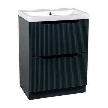 Tuskan Tiles Monza 600mm fluted shadow grey vanity unit with basin, floor-standing bathroom furniture with modern design.