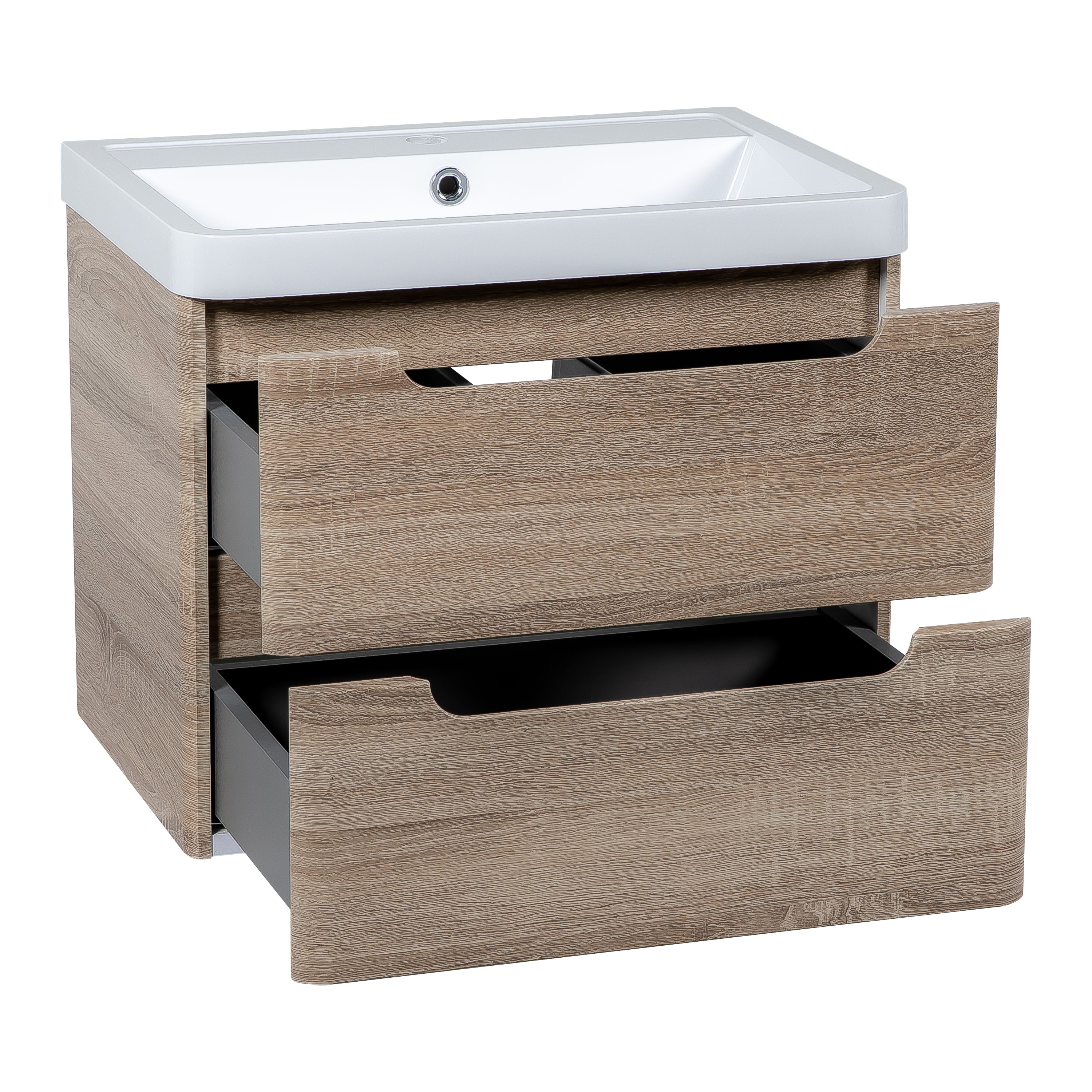 Monza 600mm Vanity Unit & Basin Country Oak - Wall Hung