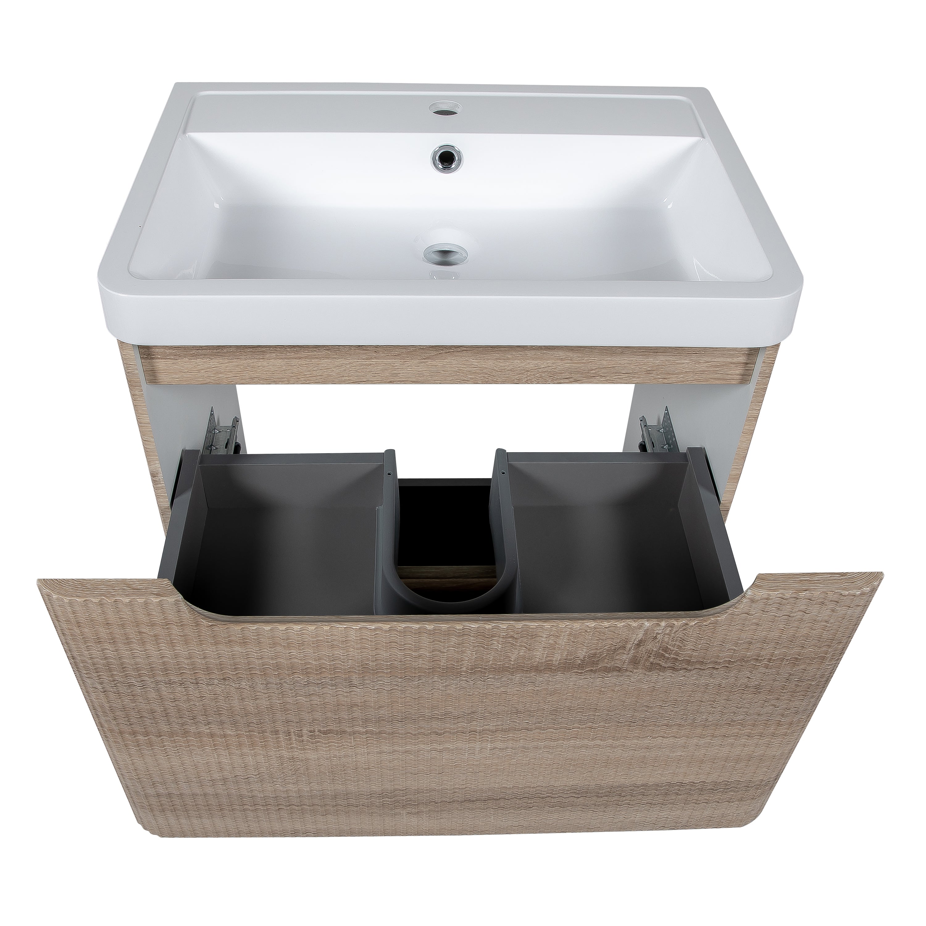 Monza 600mm Fluted Vanity Unit & Basin Country Oak - Floor Standing