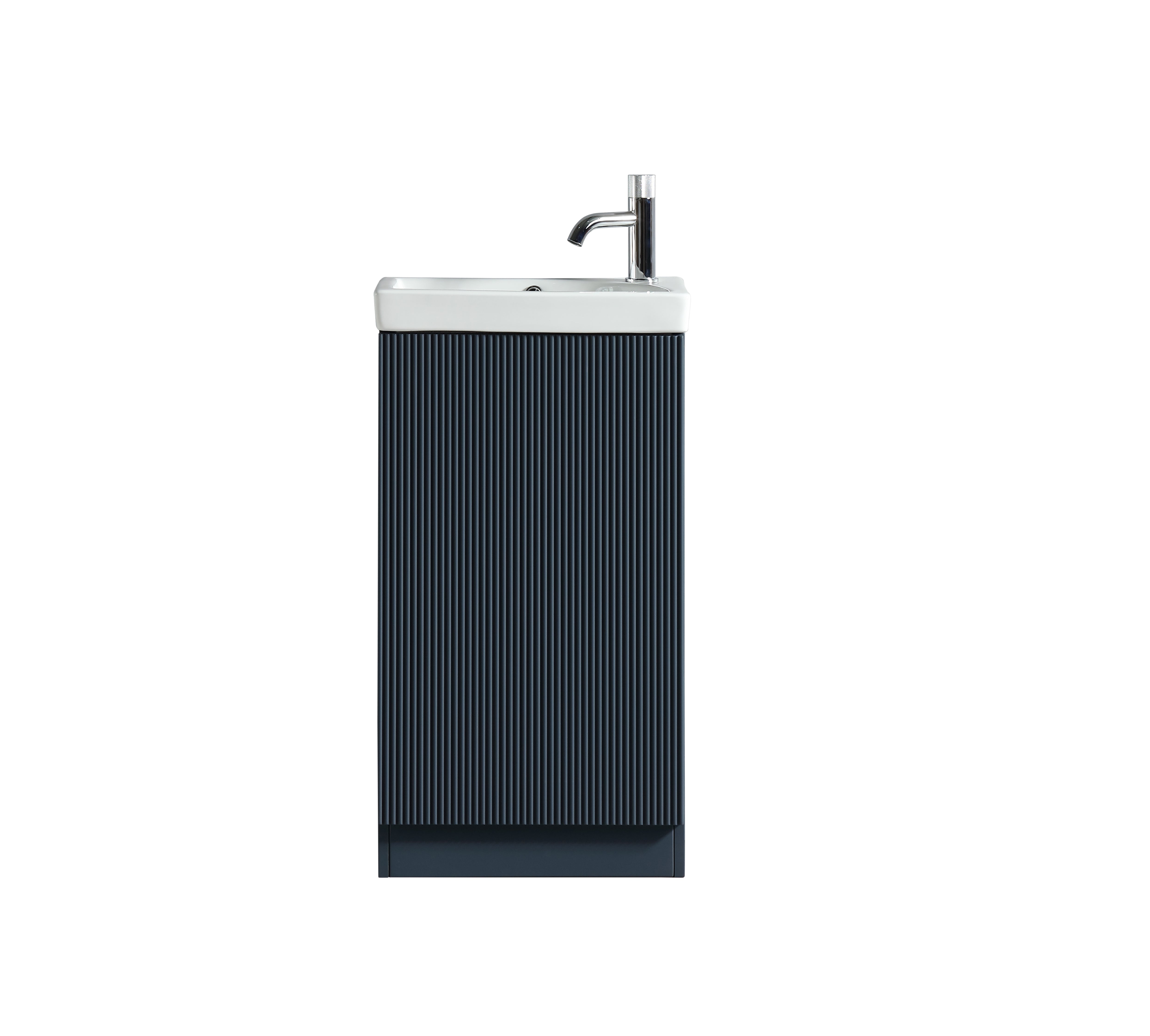 Mini Flauto 450mm cloakroom vanity with basin in Midnight Shadow by Tuskan Tiles, showing sleek, modern design and smooth finish.