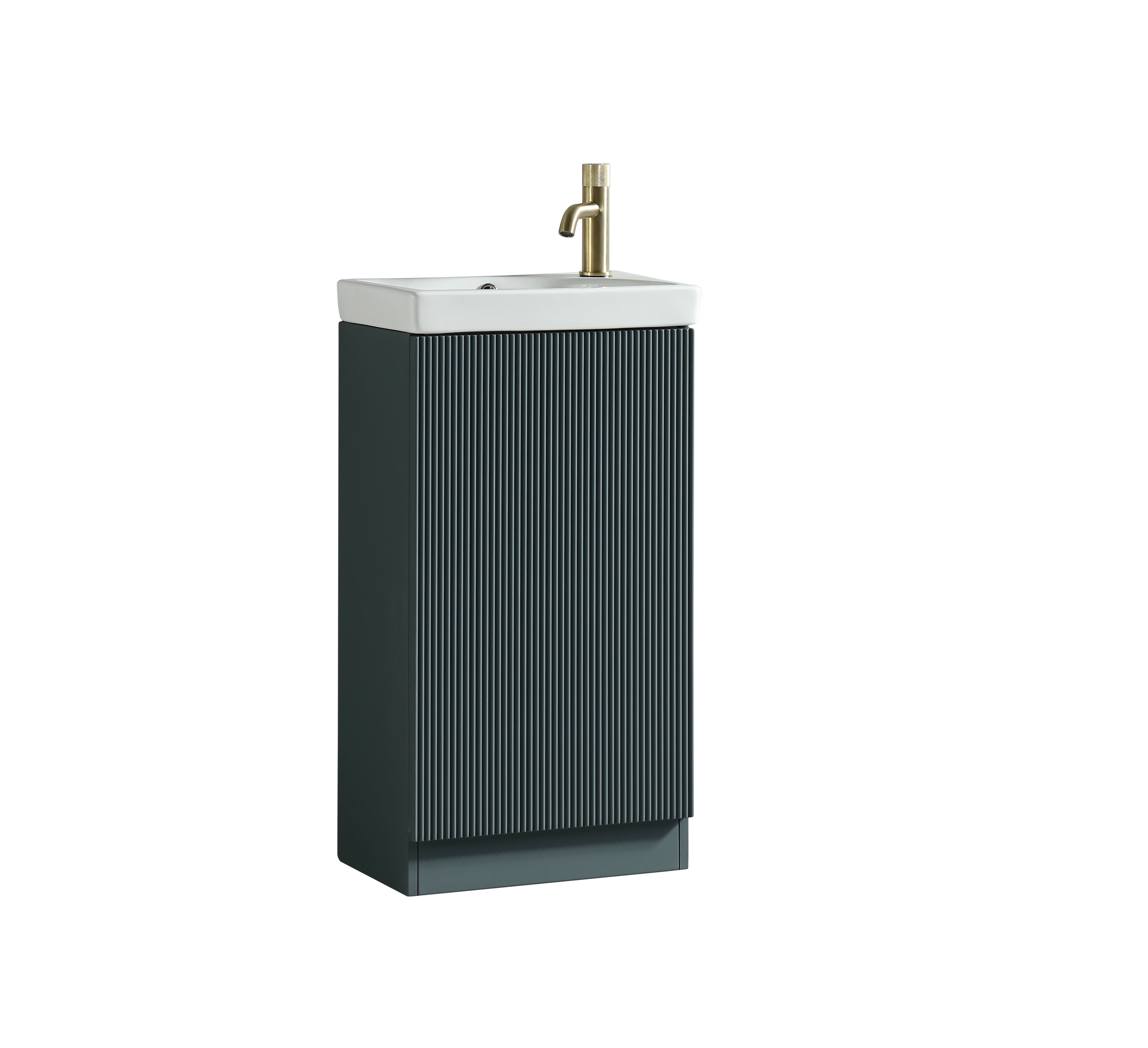Mini cloakroom vanity with basin in smoked sage finish, 450mm Flauto Mini by Tuskan Tiles, featuring sleek modern design.