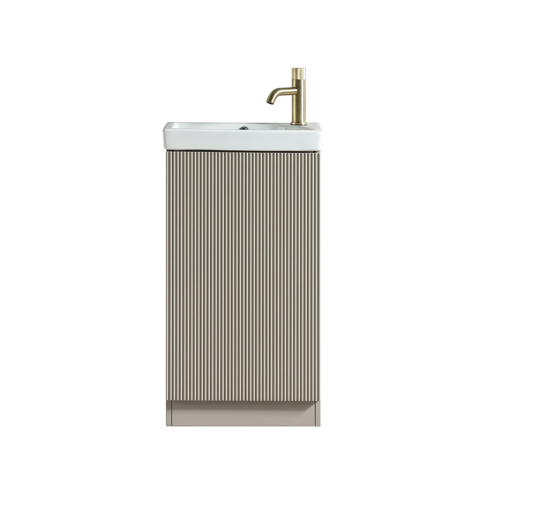 Mini 450mm soft coffee cloakroom vanity and basin by Tuskan Tiles, featuring a compact design with a sleek finish.