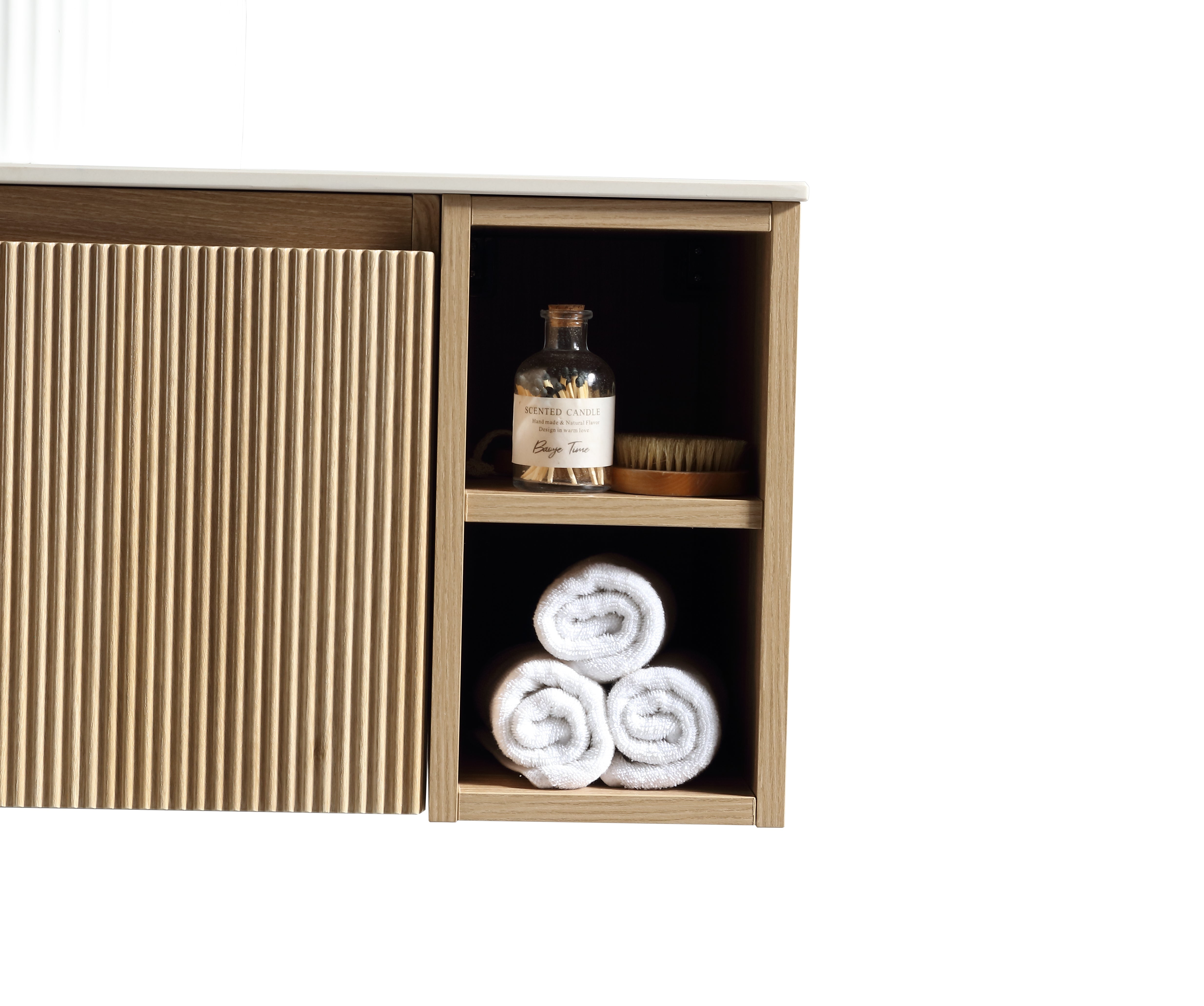 Flauto 1000mm Wall Hung Vanity w. 2 Side Storage & Sintered Stone Counter Top - Country Oak