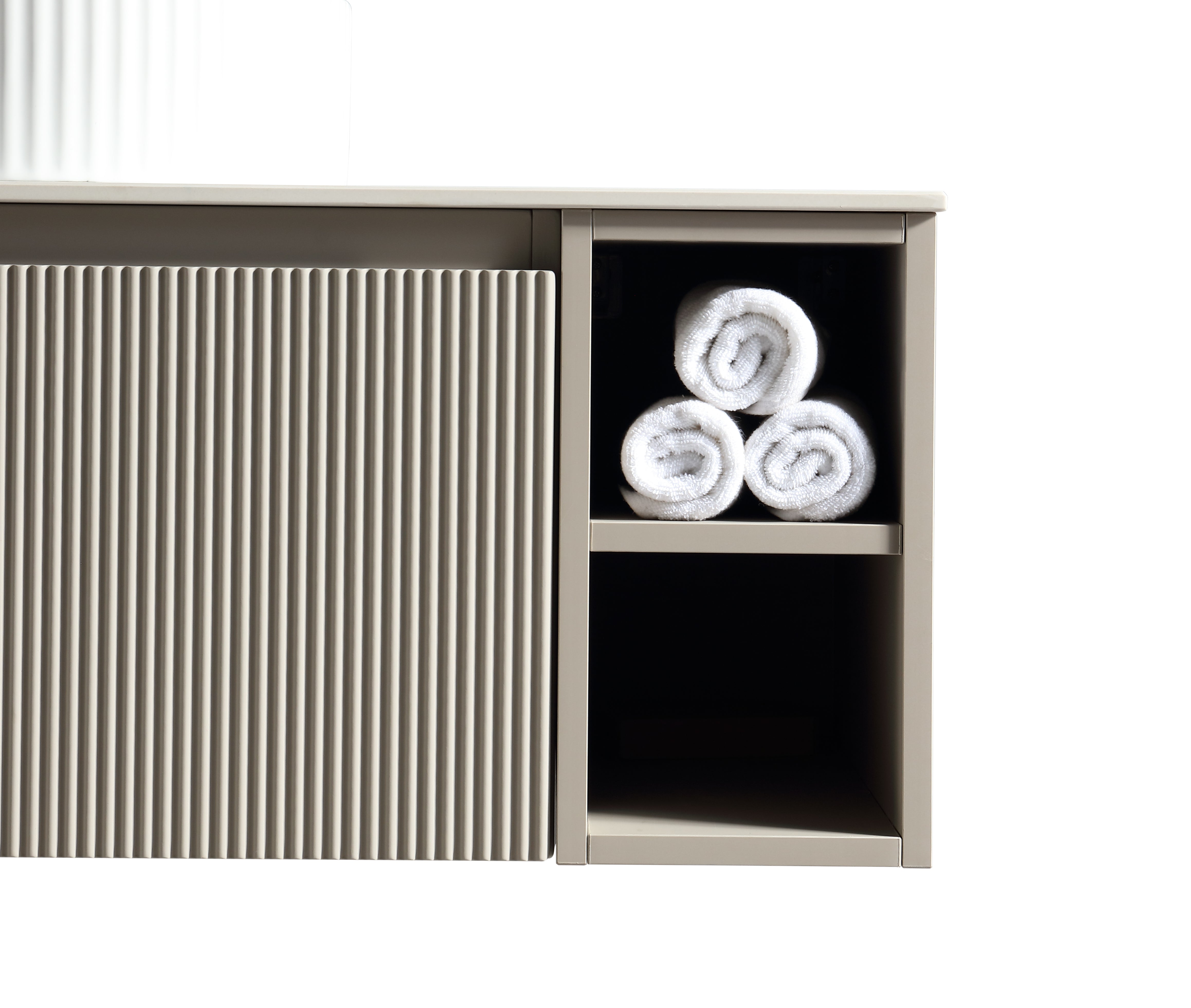 Flauto 1000mm Wall Hung Vanity w. 2 Side Storage & Sintered Stone Counter Top - Soft Coffee