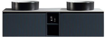 Flauto 1400mm Wall Hung Double Vanity w. Side Storage Sintered Stone Counter Top - Midnight Shadow