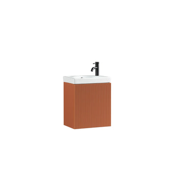 Mini orange cloakroom vanity with basin, 450mm Flauto Mini by Tuskan Tiles, featuring a stylish Bruciata Orange finish.