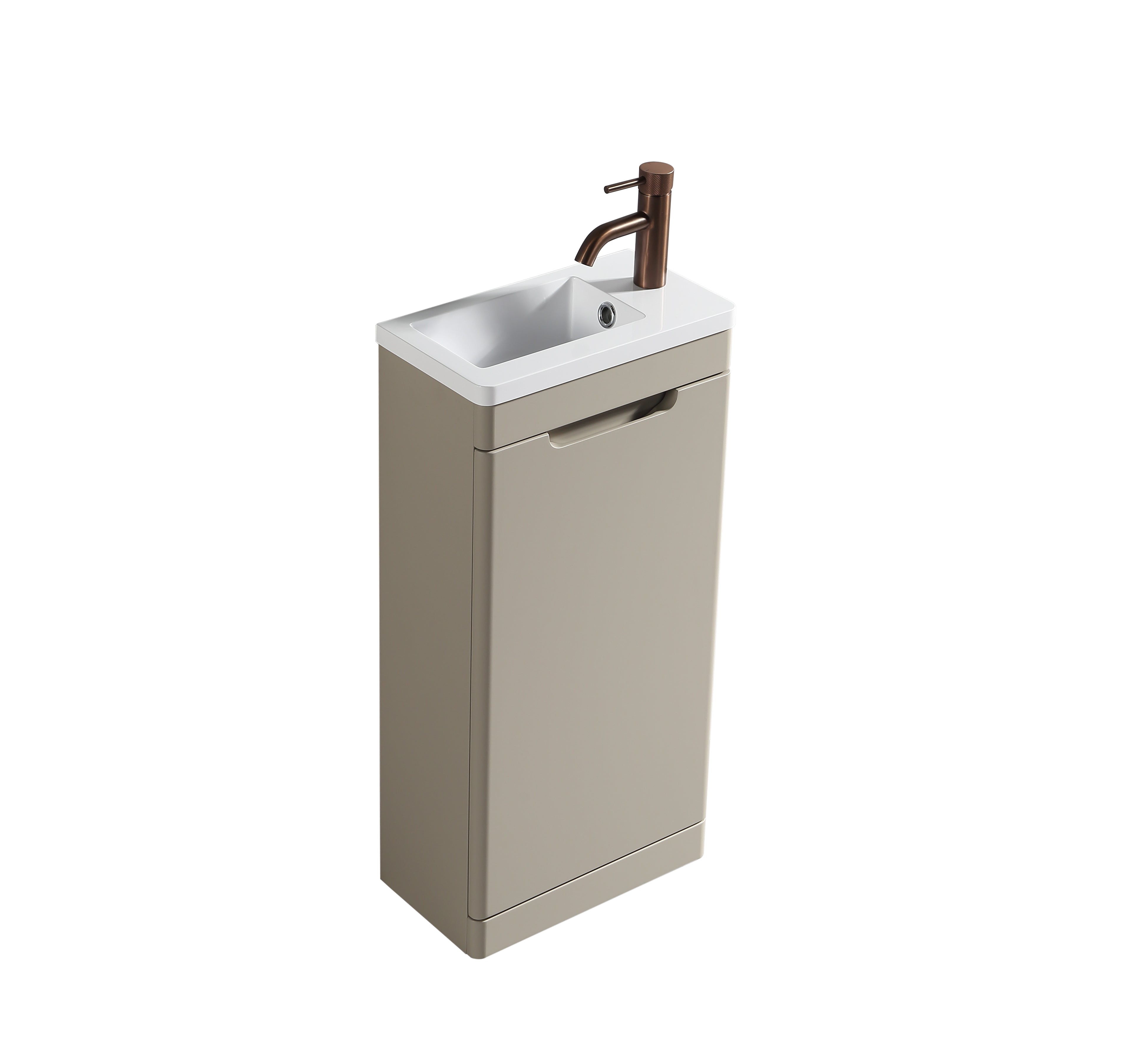 Acerra 400mm cloakroom vanity and basin in soft coffee with modern design, by Tuskan Tiles.