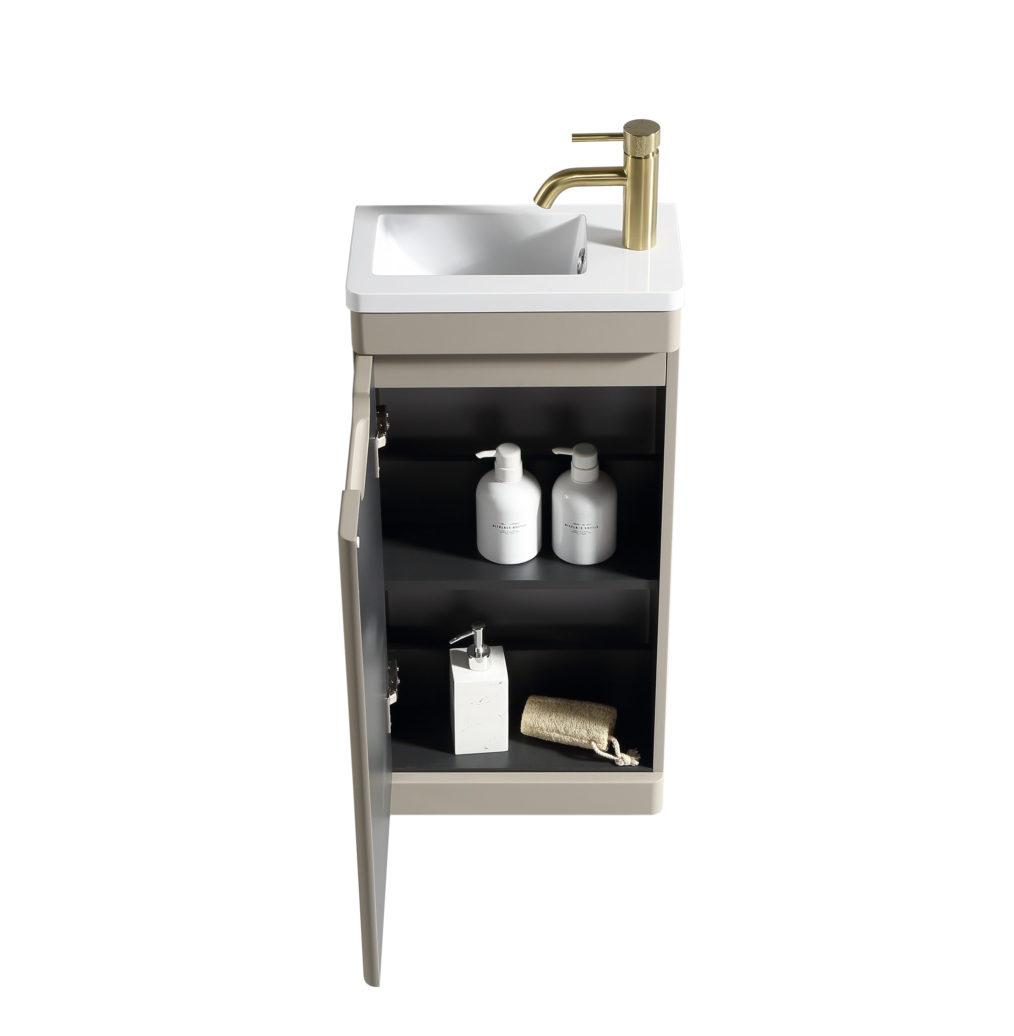 Acerra 400mm cloakroom vanity and basin in soft coffee finish, modern bathroom furniture by Tuskan Tiles.