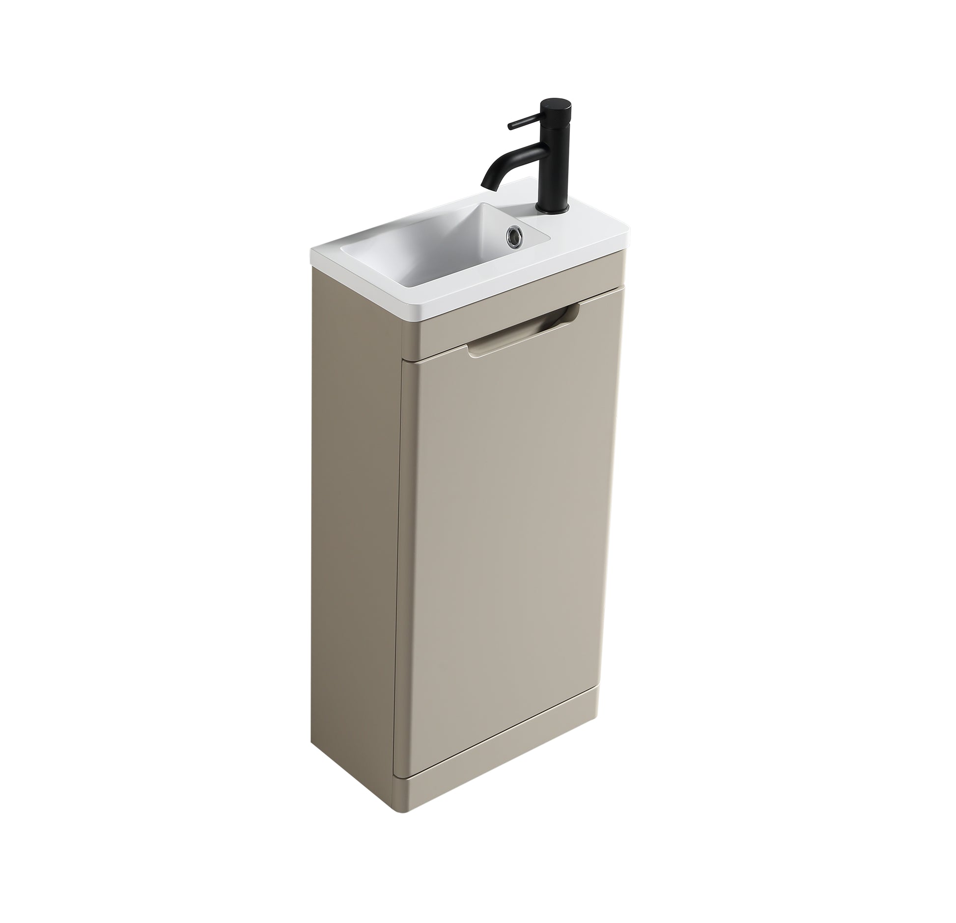 Acerra 400mm cloakroom vanity and basin in soft coffee finish, modern bathroom furniture by Tuskan Tiles.