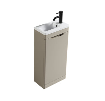 Acerra 400mm cloakroom vanity and basin in soft coffee finish, modern bathroom furniture by Tuskan Tiles.