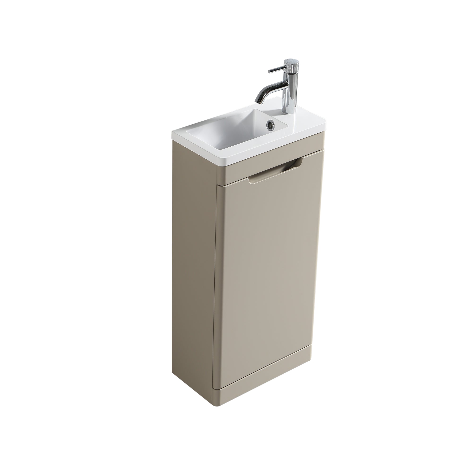 Acerra 400mm cloakroom vanity and basin in soft coffee finish, featuring a sleek design from Tuskan Tiles.