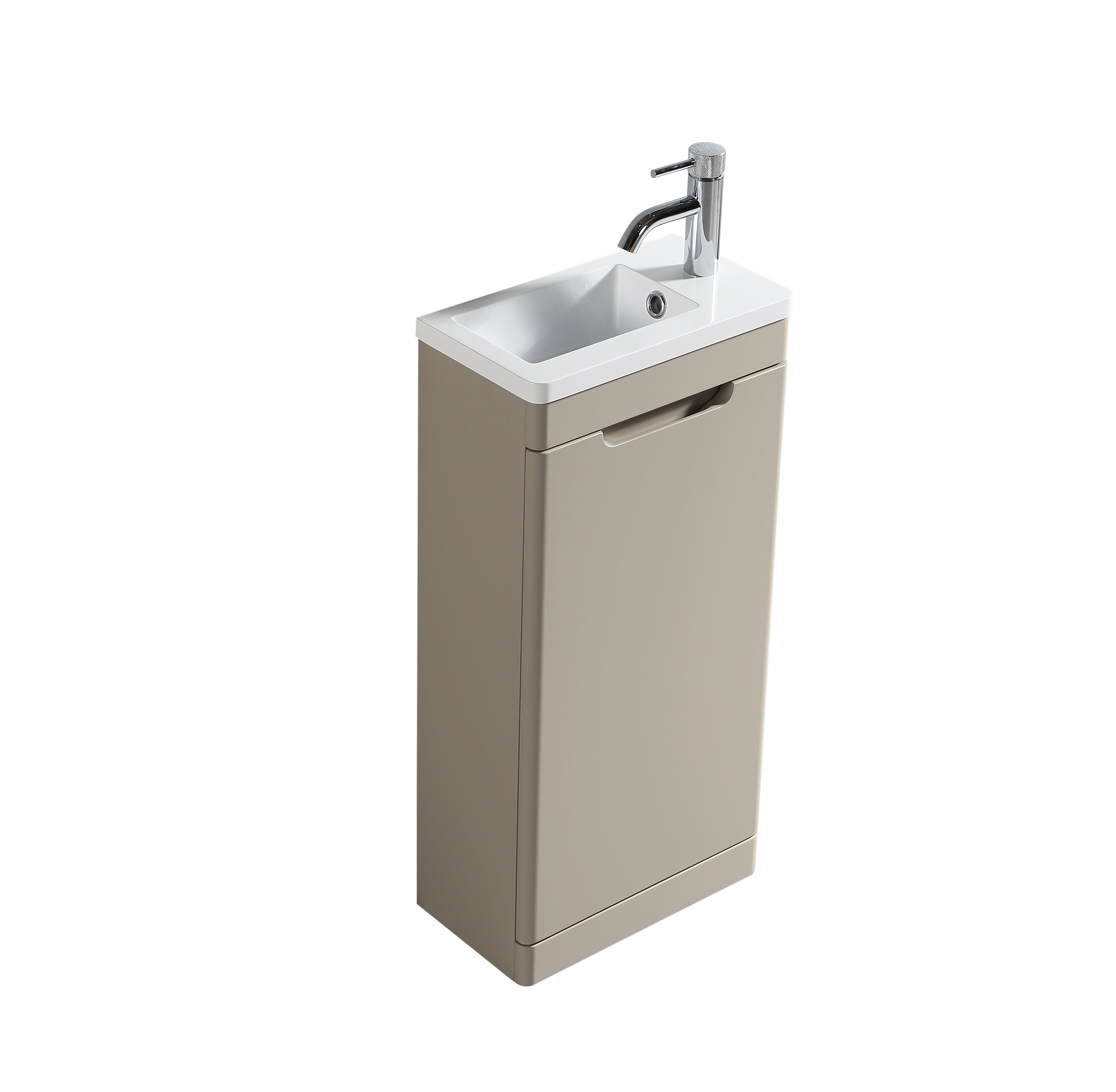 Acerra 400mm cloakroom vanity and basin in soft coffee finish, featuring a sleek design from Tuskan Tiles.