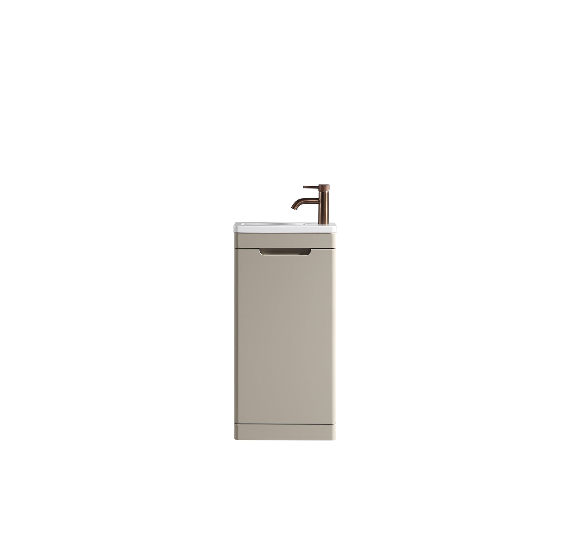 Acerra 400mm cloakroom vanity and basin in soft coffee finish with sleek design, perfect for compact bathroom spaces.