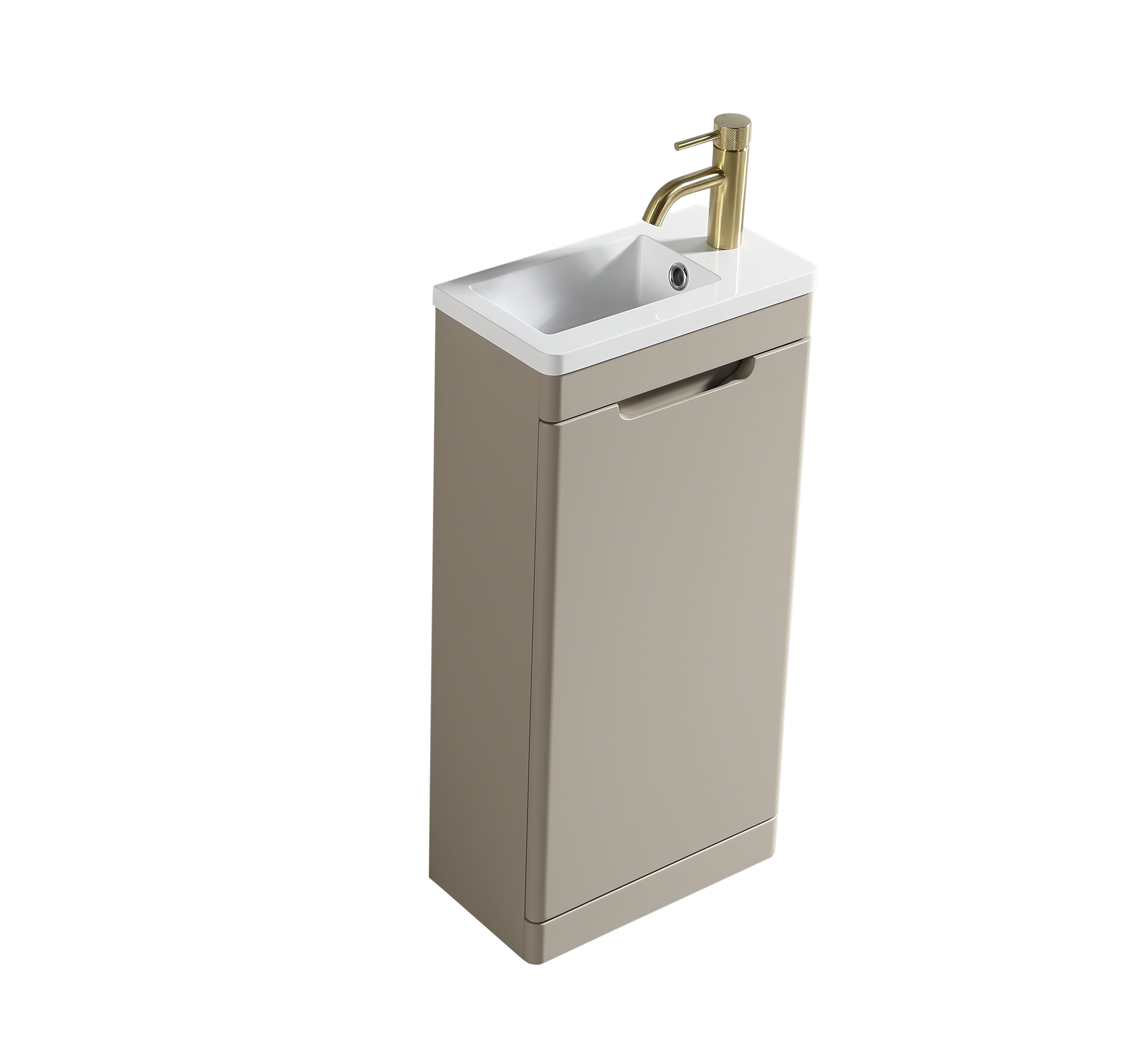 Acerra 400mm cloakroom vanity and basin in soft coffee finish, by Tuskan Tiles, featuring a sleek modern design and smooth surface.