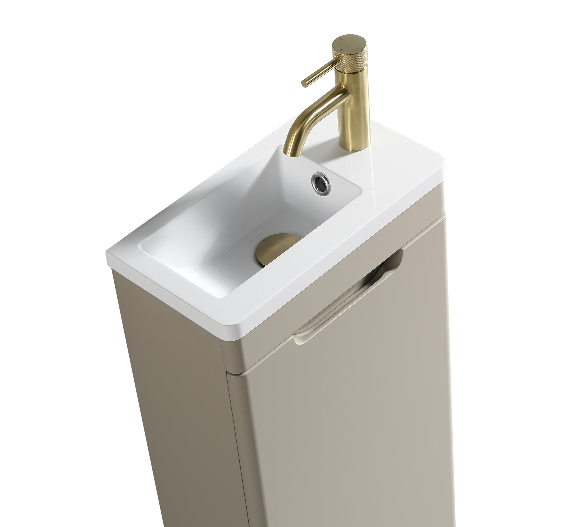 Acerra 400mm cloakroom vanity and basin in soft coffee color by Tuskan Tiles, featuring a sleek modern design and smooth finish.