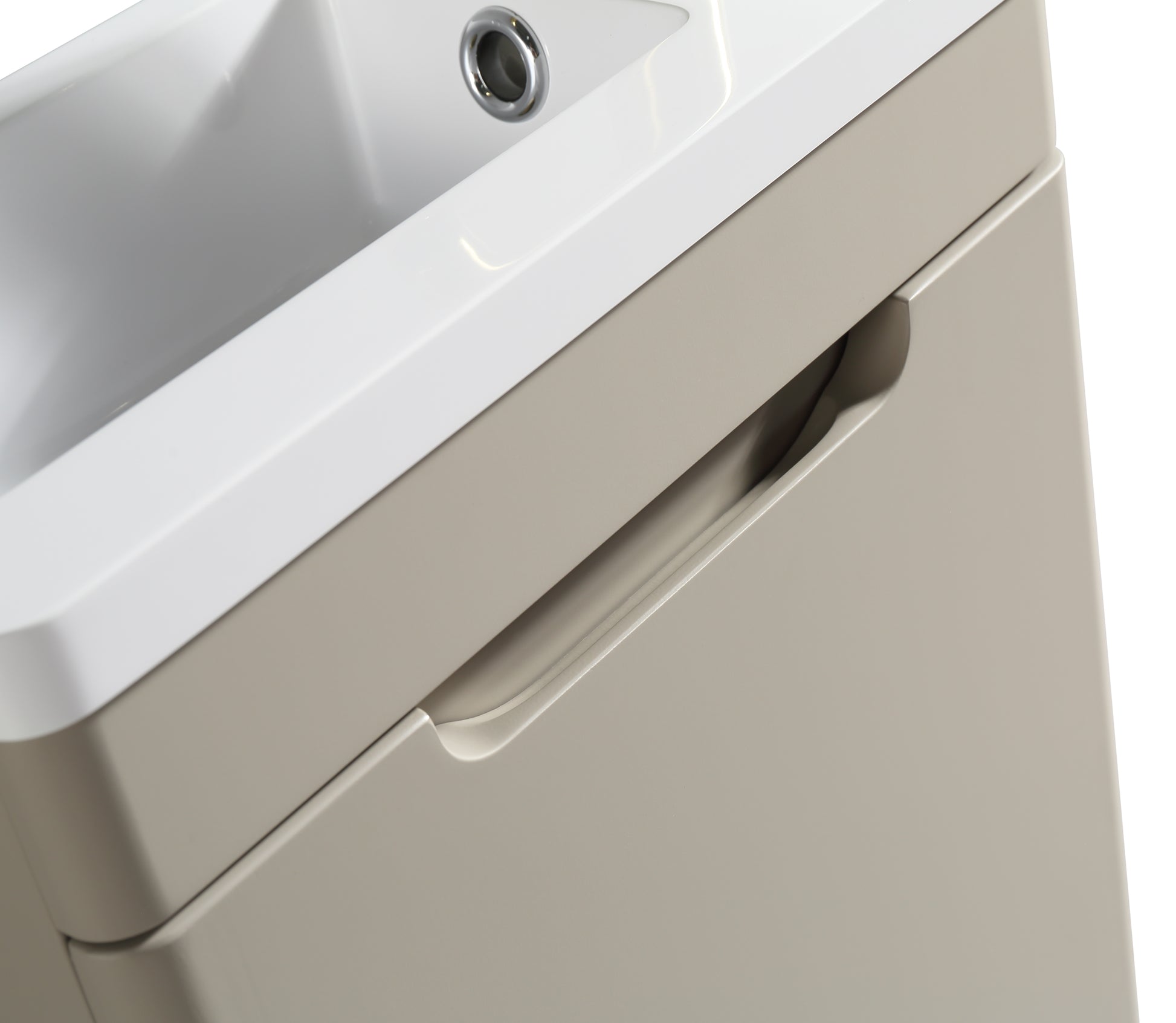 Acerra 400mm cloakroom vanity and basin in soft coffee finish, modern bathroom fixture by Tuskan Tiles.