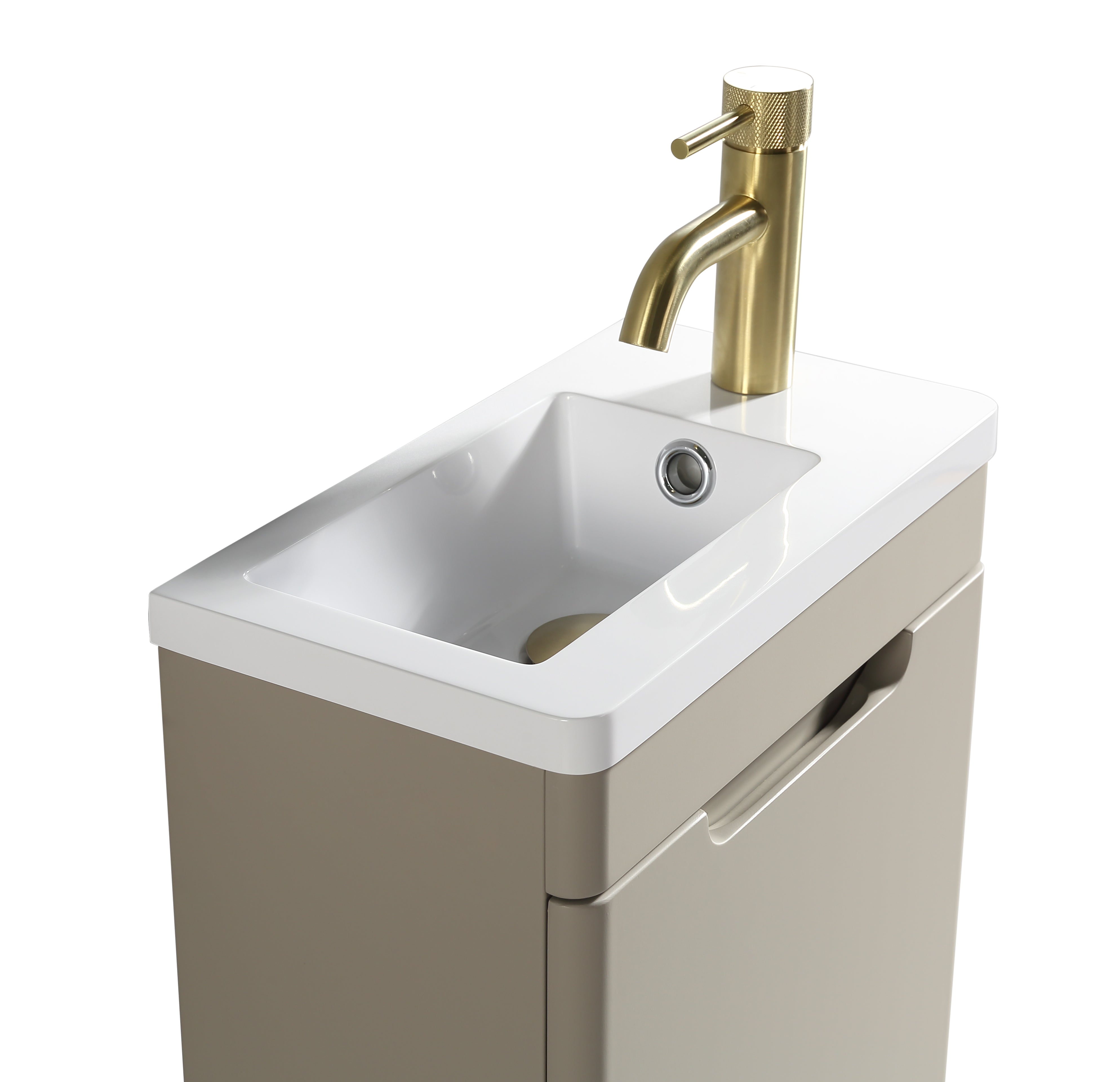 Acerra 400mm cloakroom vanity and basin in soft coffee finish, modern bathroom furniture by Tuskan Tiles.