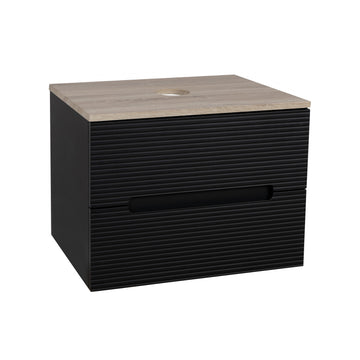 Monza Plus 600mm Fluted Wall Hung Vanity & Counter Top - Matte Black/Country Oak