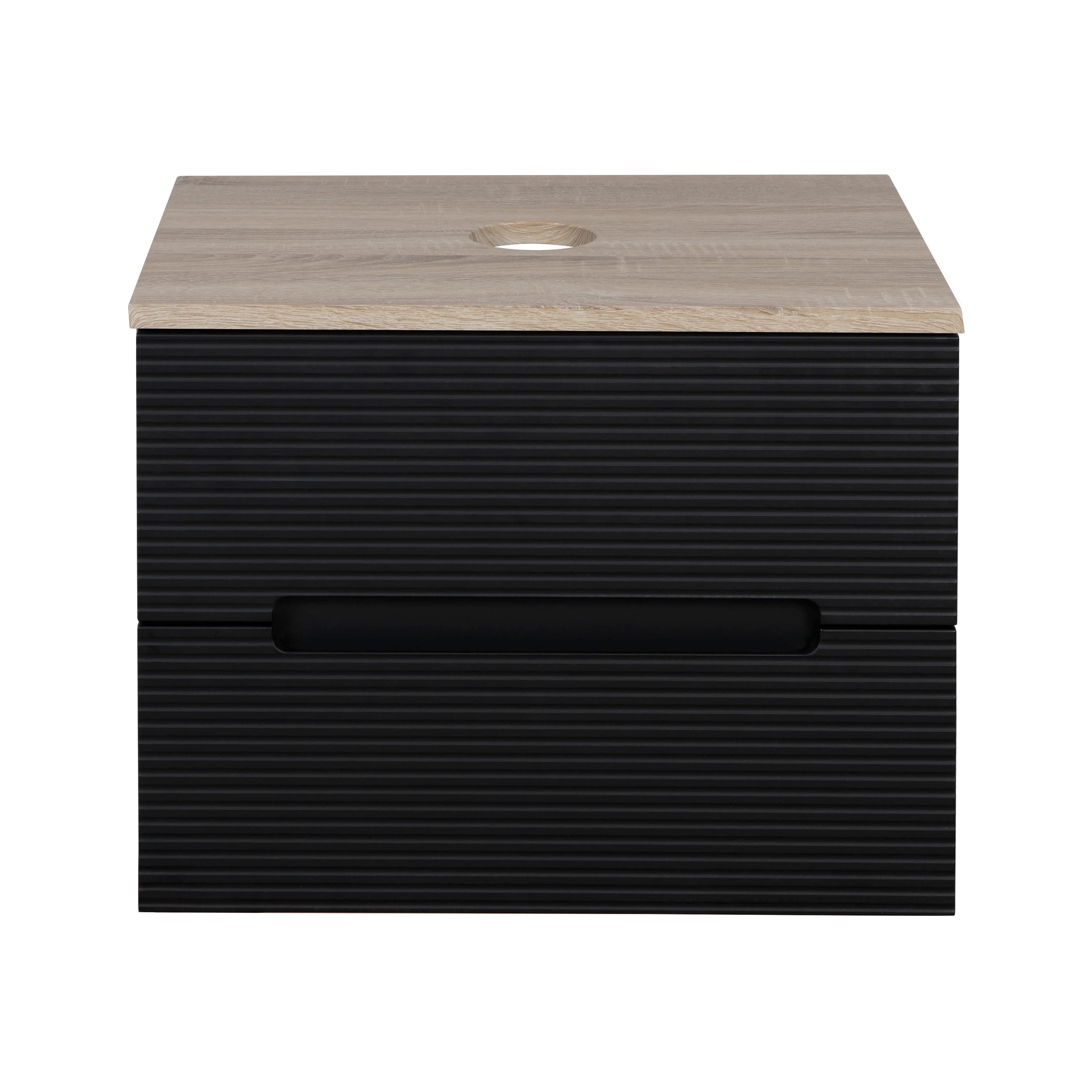 Monza Plus 600mm Fluted Wall Hung Vanity & Counter Top - Matte Black/Country Oak