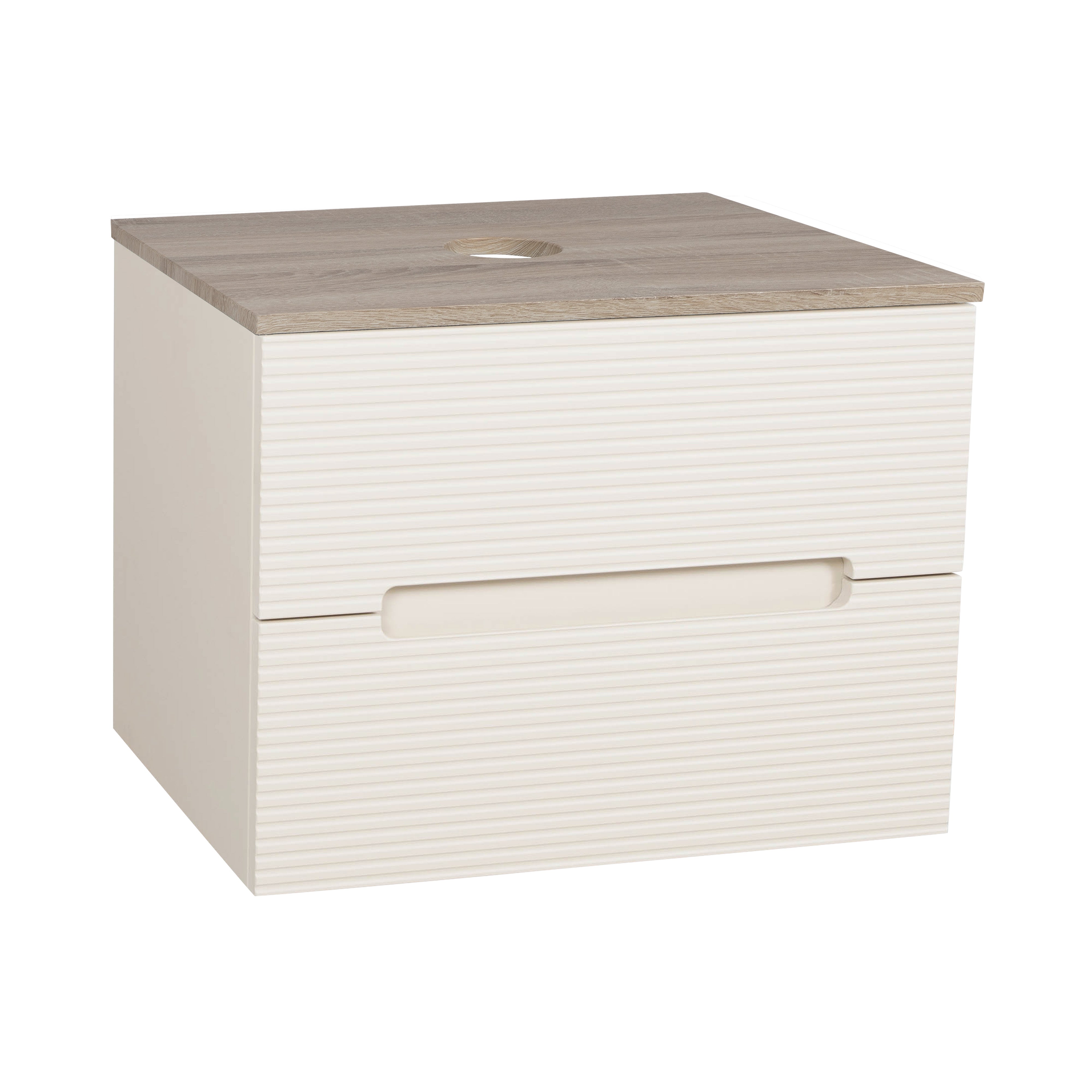 Monza Plus 600mm Fluted Wall Hung Vanity & Counter Top - Warm Oatmeal/Country Oak