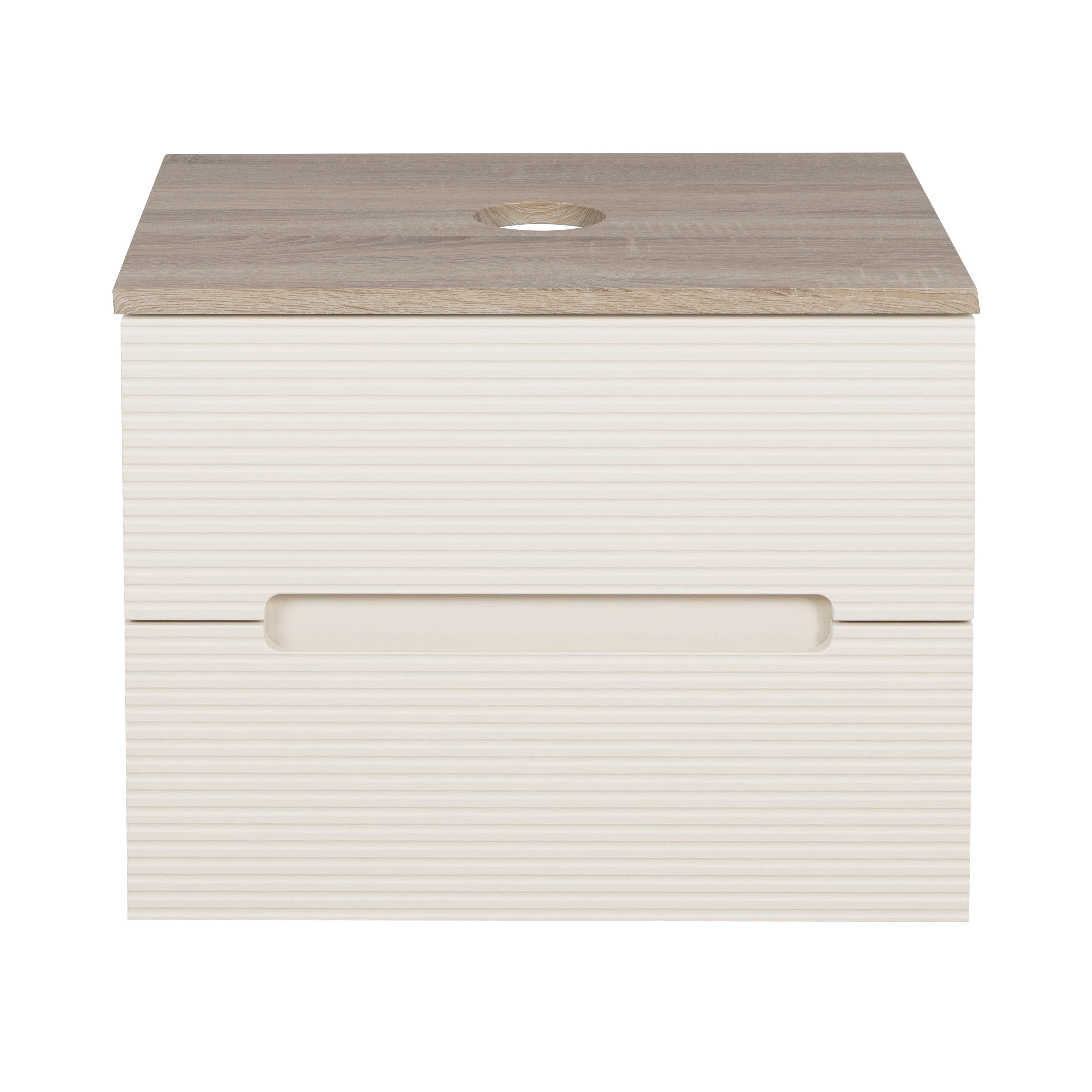 Monza Plus 600mm Fluted Wall Hung Vanity & Counter Top - Warm Oatmeal/Country Oak