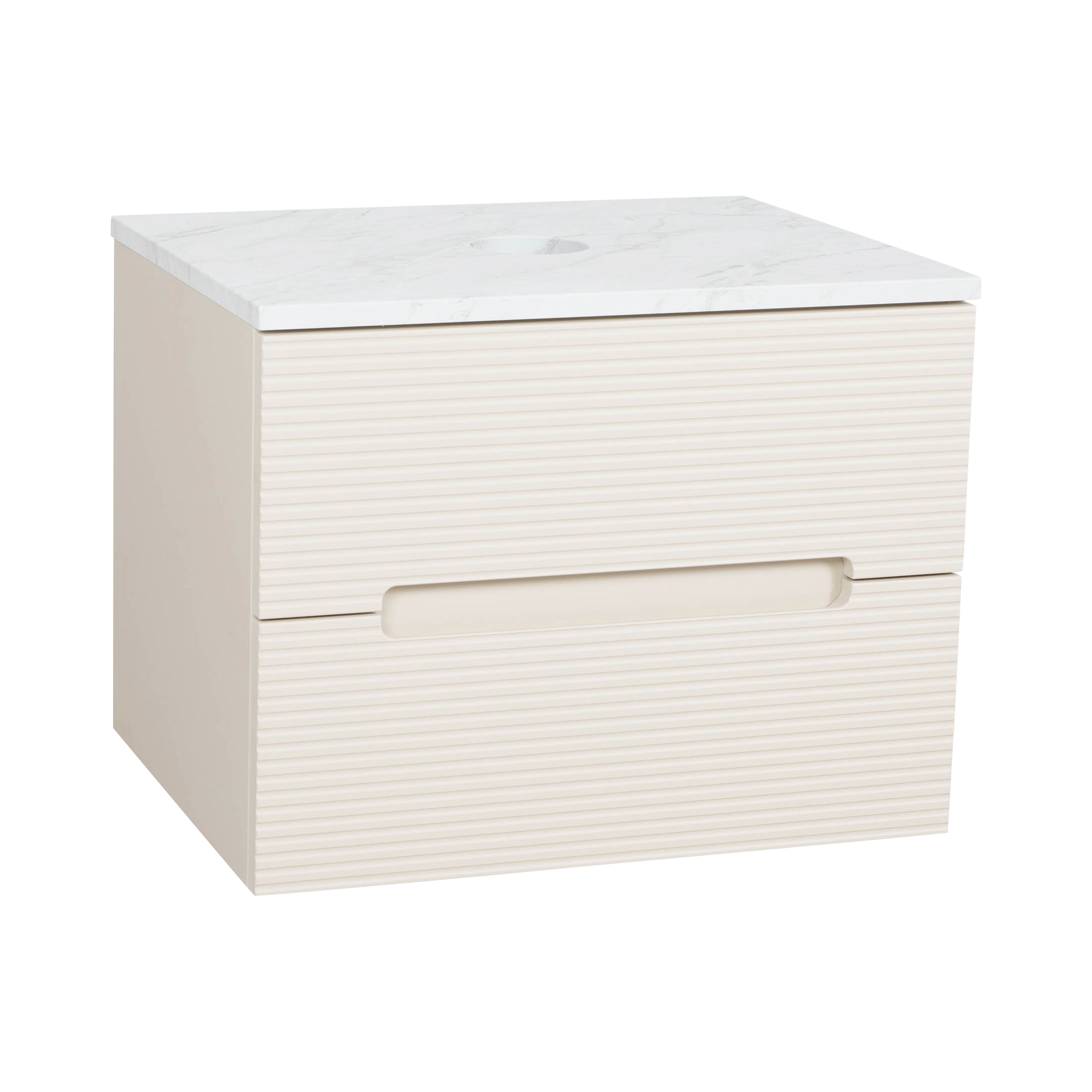 Monza Plus 600mm Fluted Wall Hung Vanity & Counter Top - Warm Oatmeal/Grey Marble