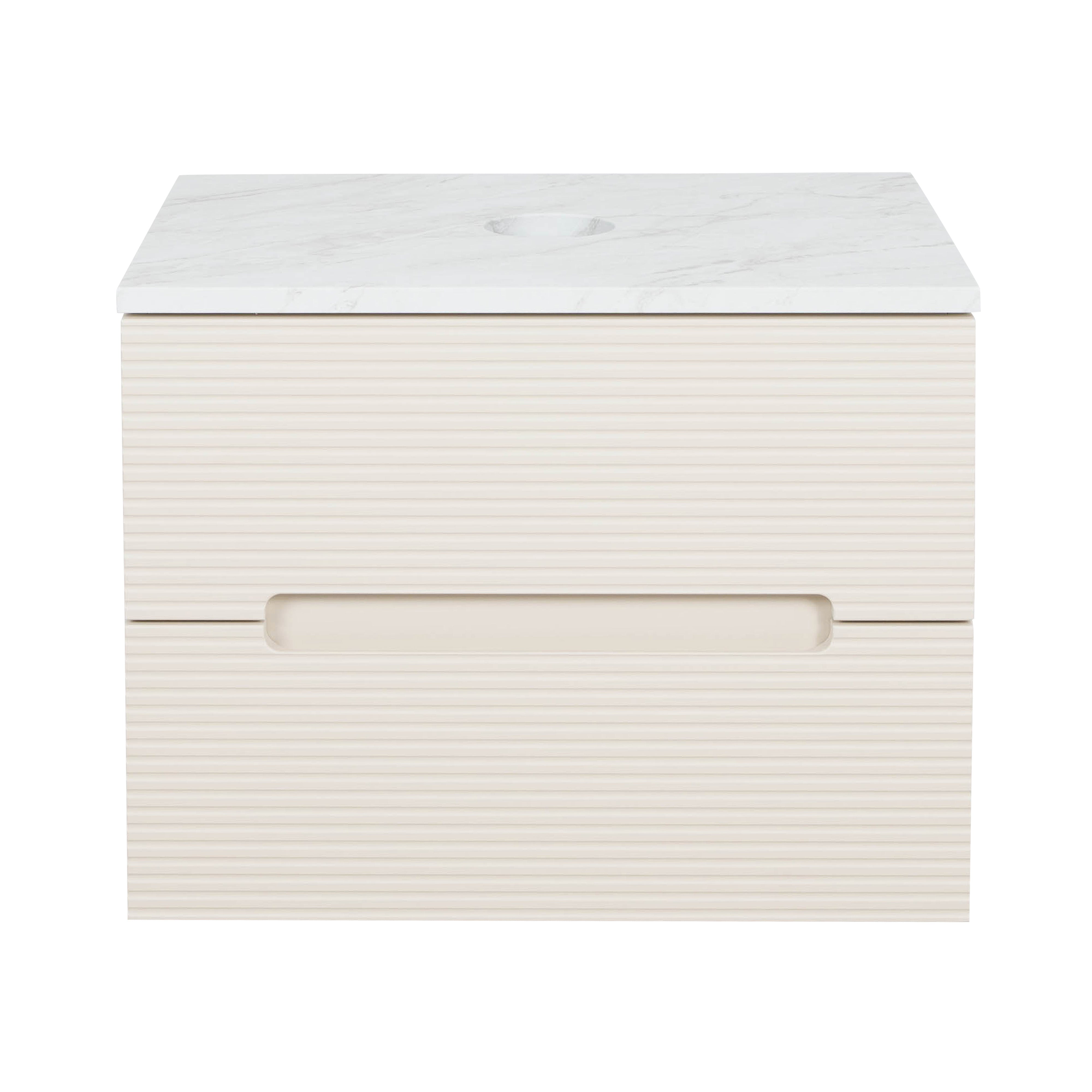 Monza Plus 600mm Fluted Wall Hung Vanity & Counter Top - Warm Oatmeal/Grey Marble