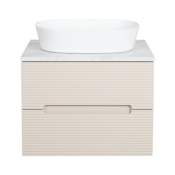 Monza Plus 600mm Fluted Wall Hung Vanity & Counter Top - Warm Oatmeal/Grey Marble