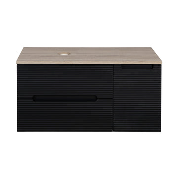Monza Plus 900mm Fluted Wall Hung Vanity & Counter Top - Matte Black/Country Oak