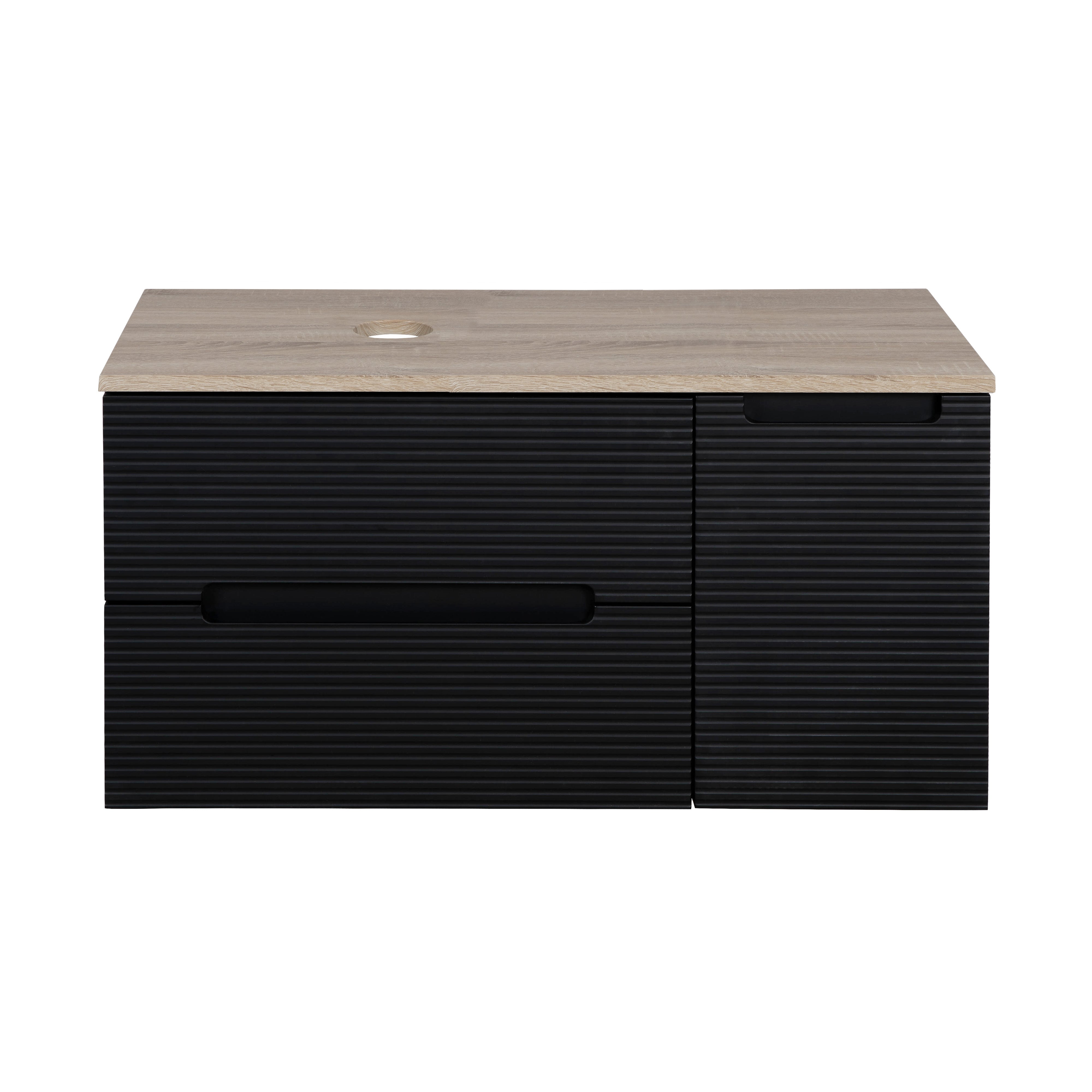 Monza Plus 900mm Fluted Wall Hung Vanity & Counter Top - Matte Black/Country Oak