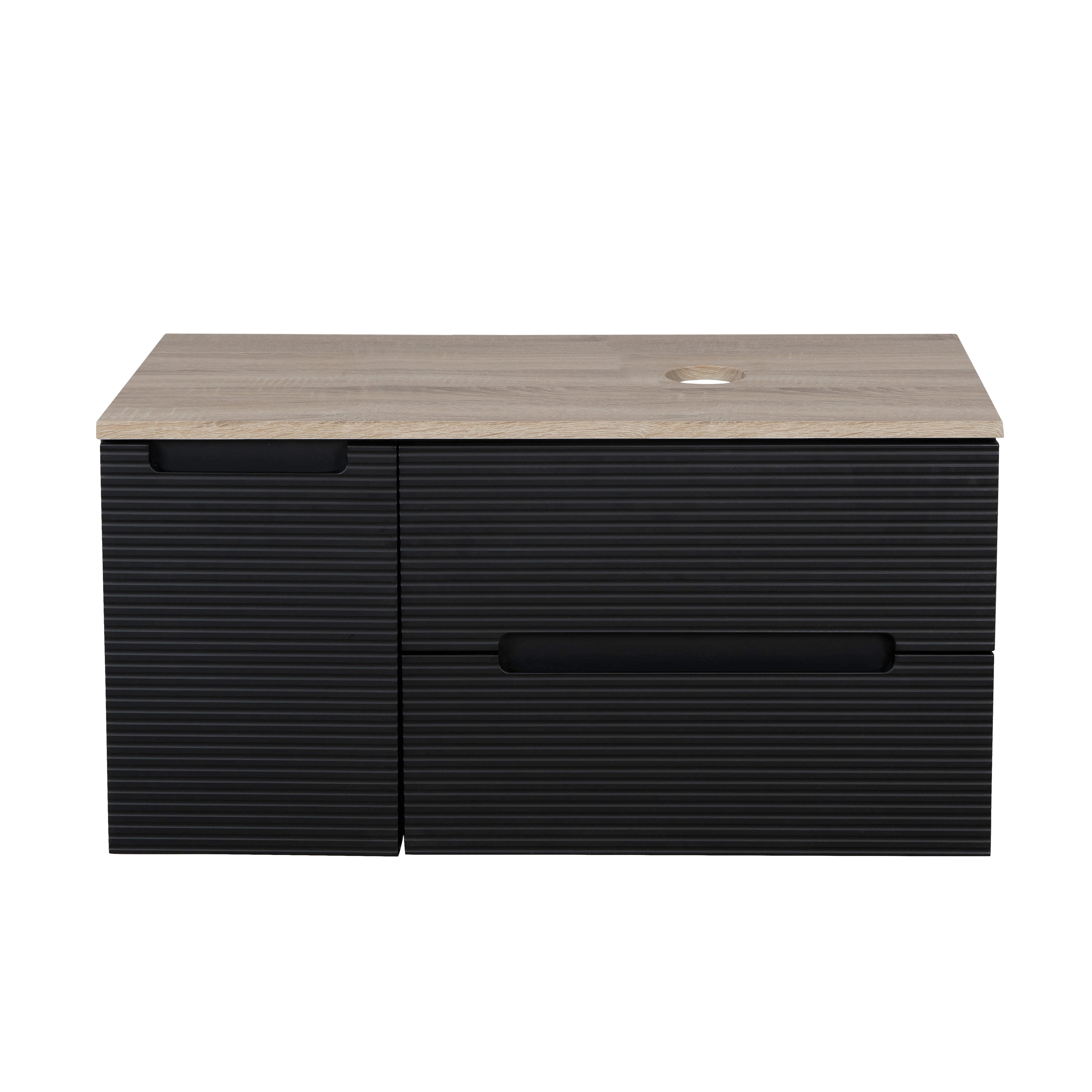 Monza Plus 900mm Fluted Wall Hung Vanity & Counter Top - Matte Black/Country Oak