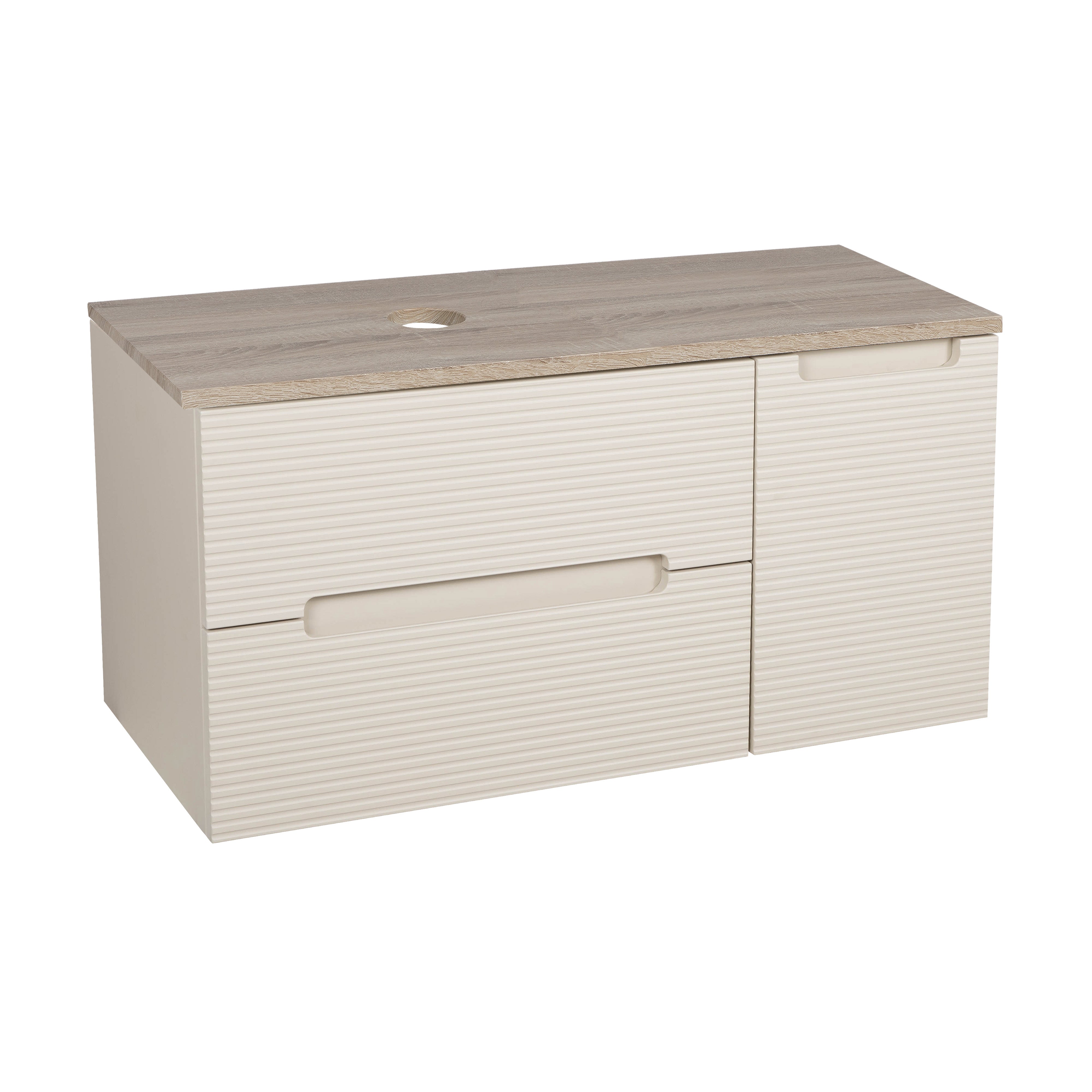 Monza Plus 900mm Fluted Wall Hung Vanity & Counter Top - Warm Oatmeal/Country Oak