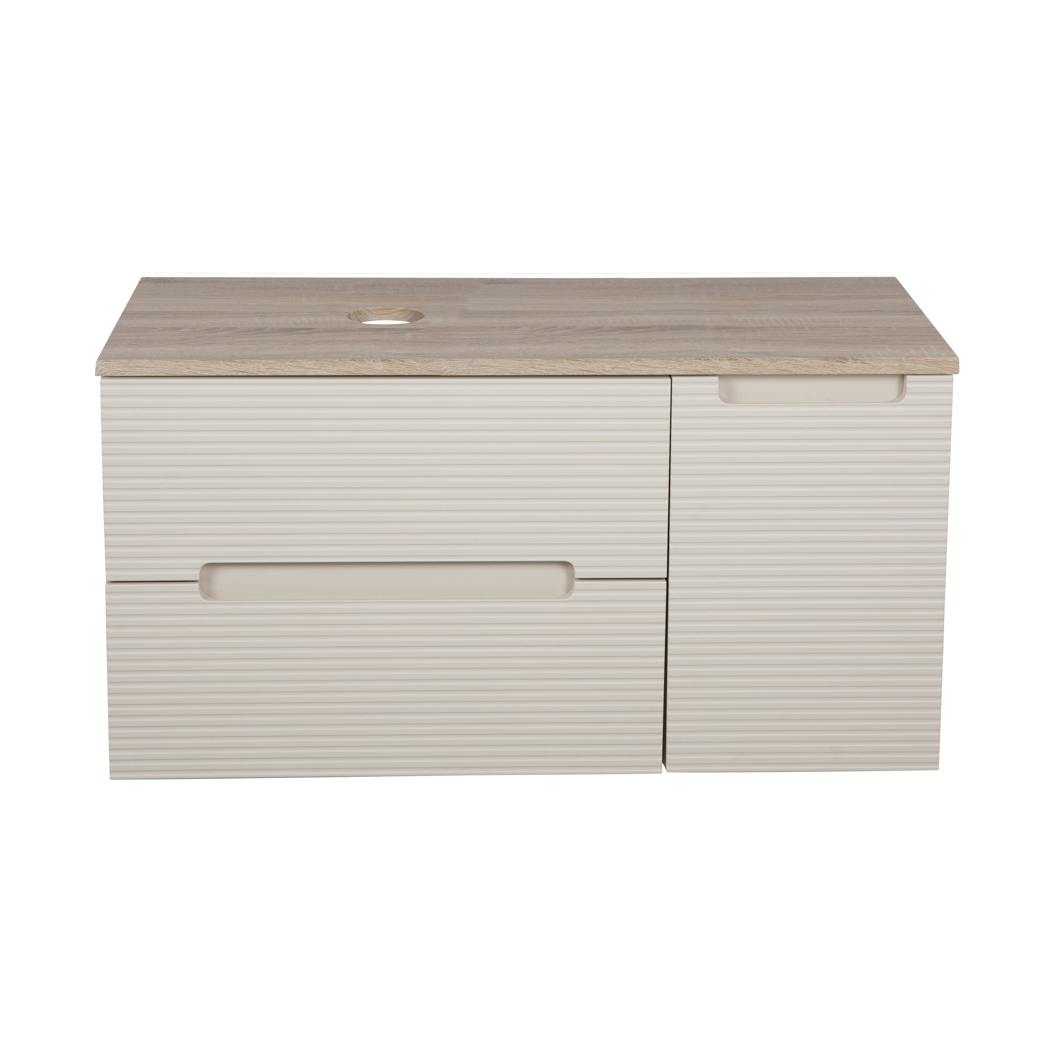 Monza Plus 900mm Fluted Wall Hung Vanity & Counter Top - Warm Oatmeal/Country Oak