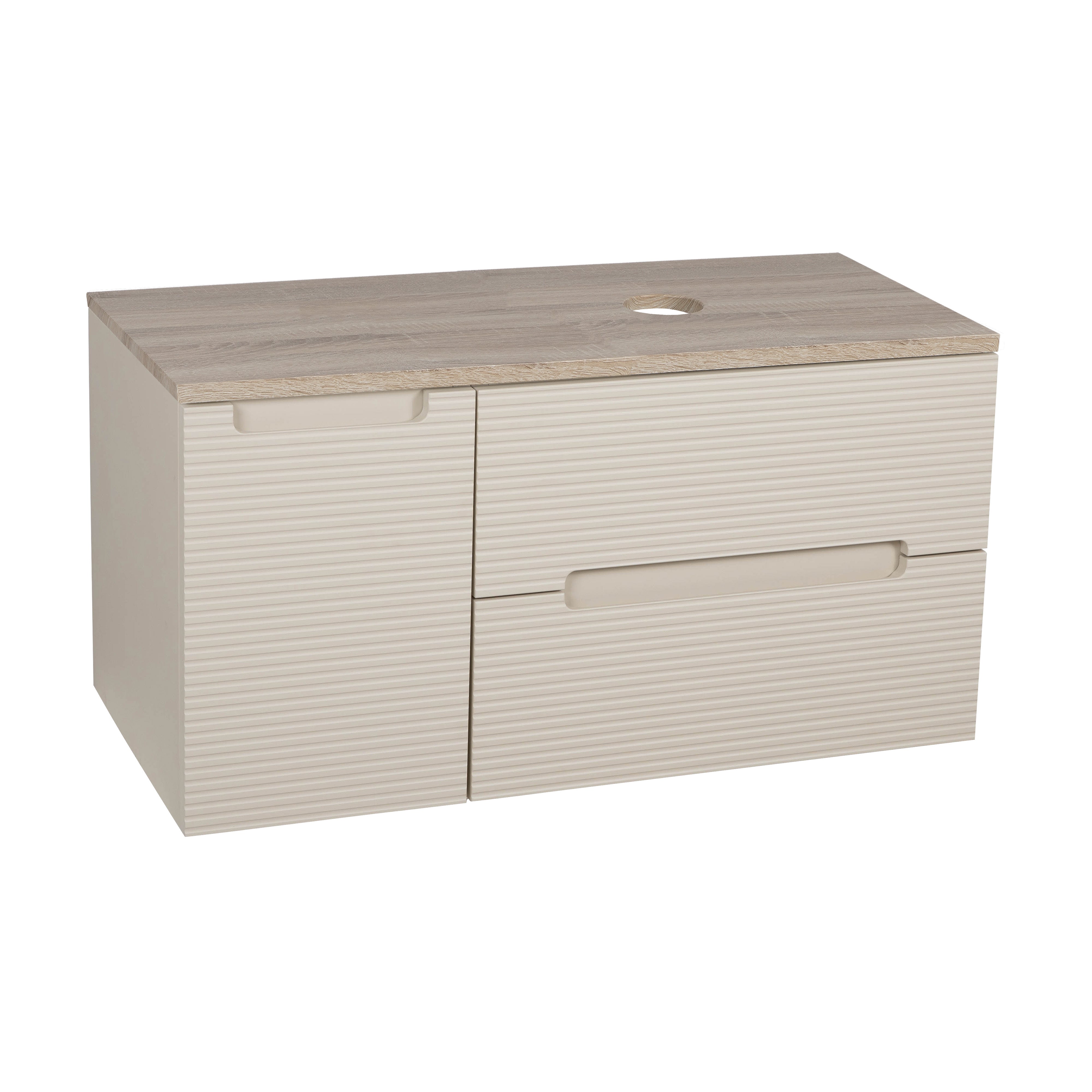 Monza Plus 900mm Fluted Wall Hung Vanity & Counter Top - Warm Oatmeal/Country Oak