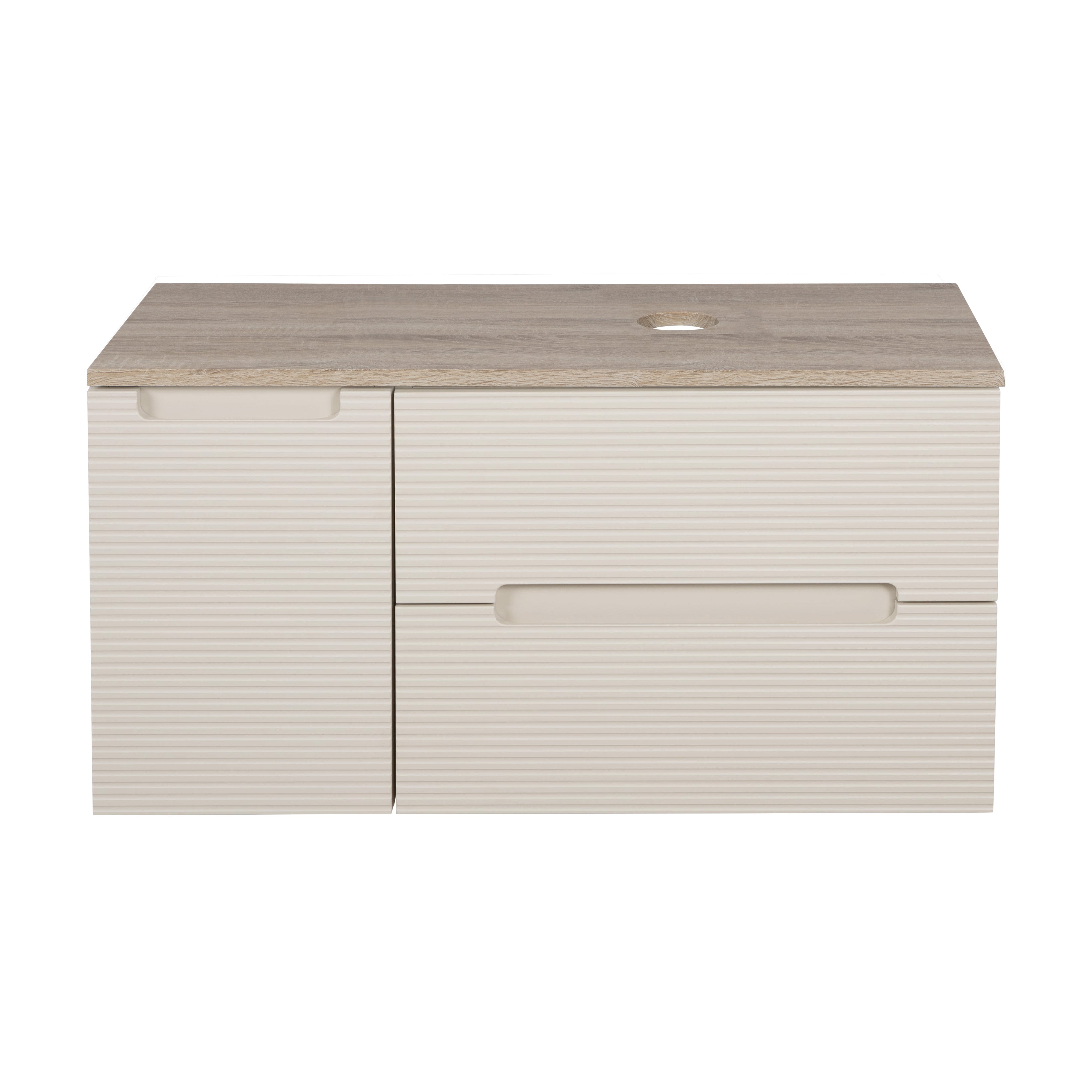 Monza Plus 900mm Fluted Wall Hung Vanity & Counter Top - Warm Oatmeal/Country Oak