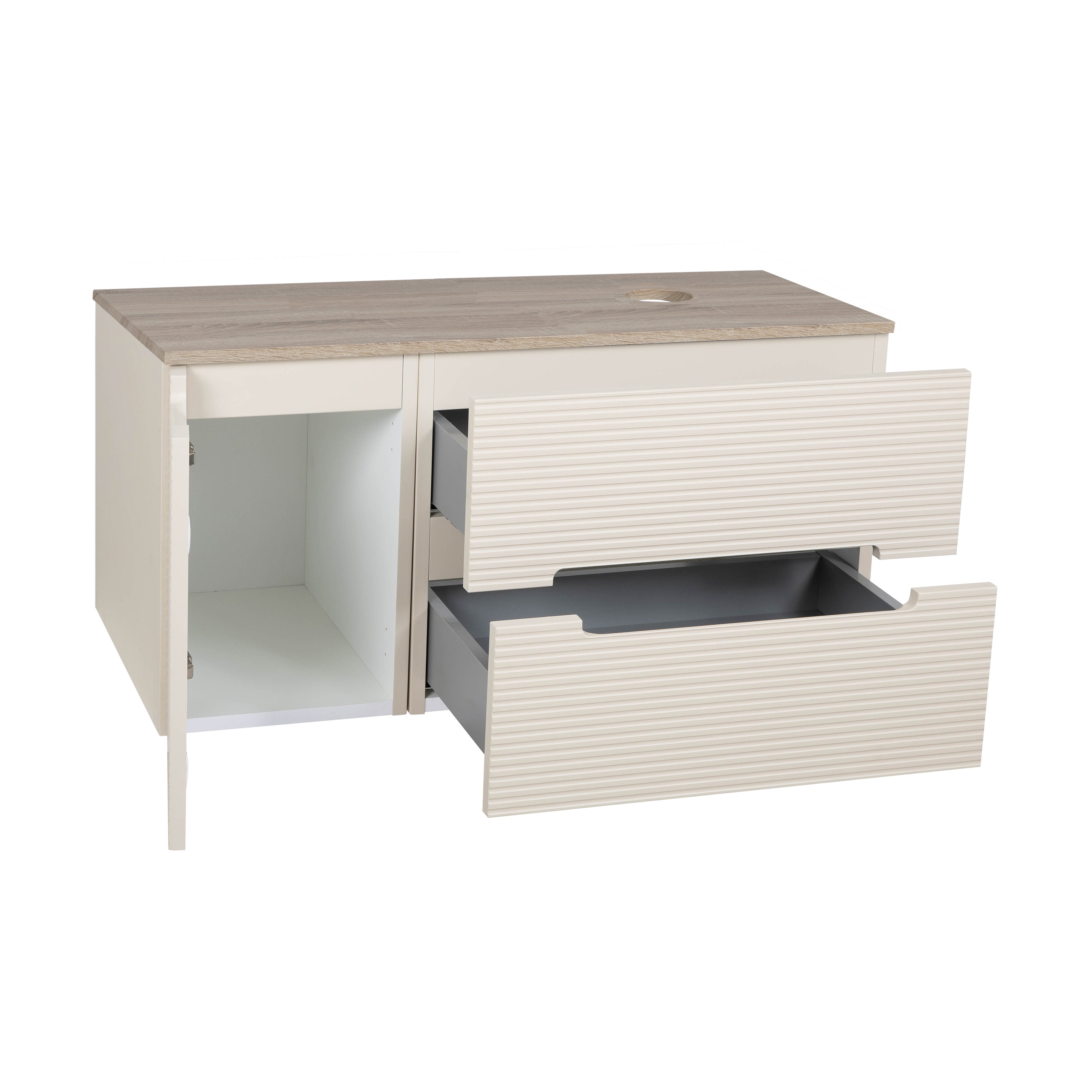 Monza Plus 900mm Fluted Wall Hung Vanity & Counter Top - Warm Oatmeal/Country Oak