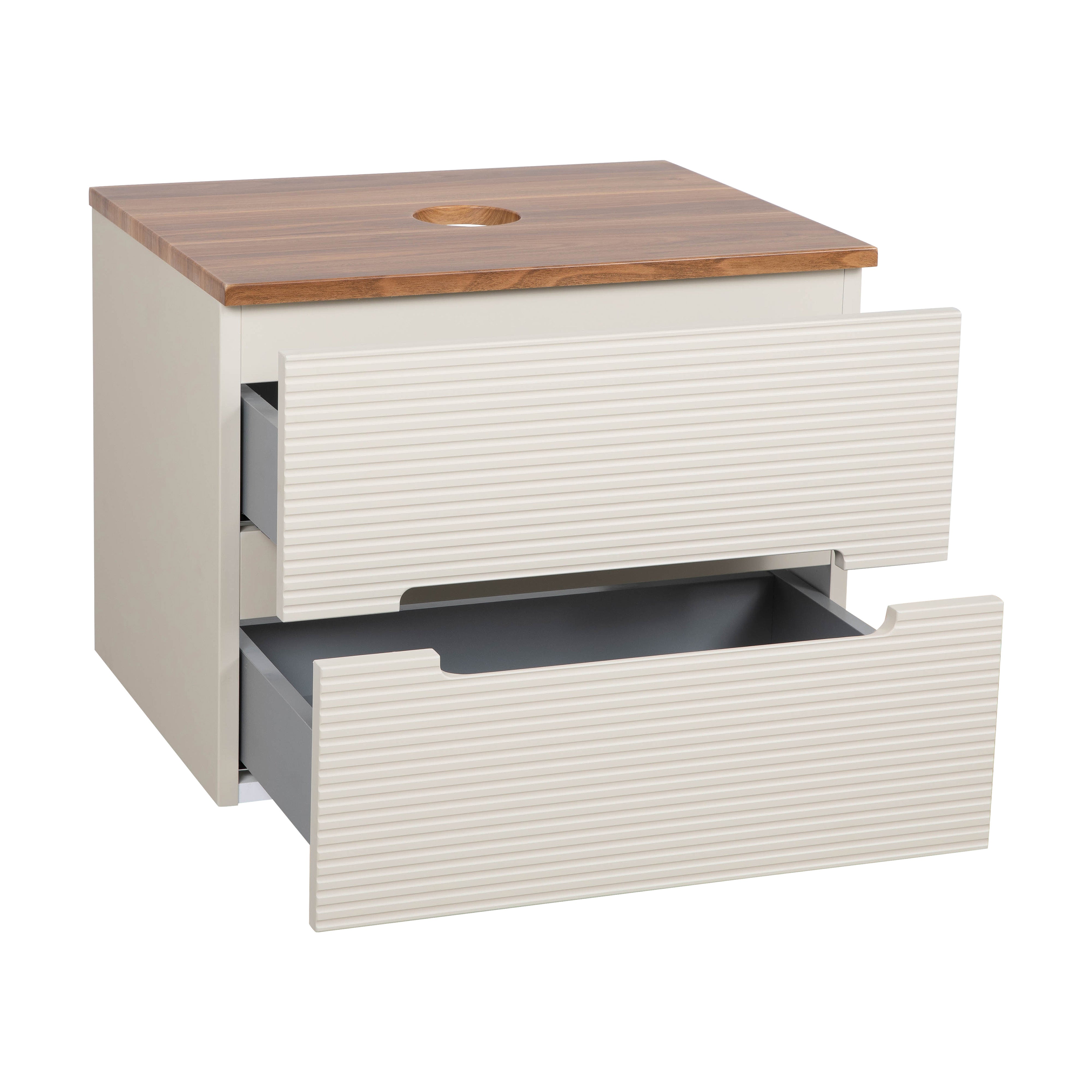 Monza Plus 600mm Fluted Wall Hung Vanity & Counter Top - Warm Oatmeal/Cali Walnut