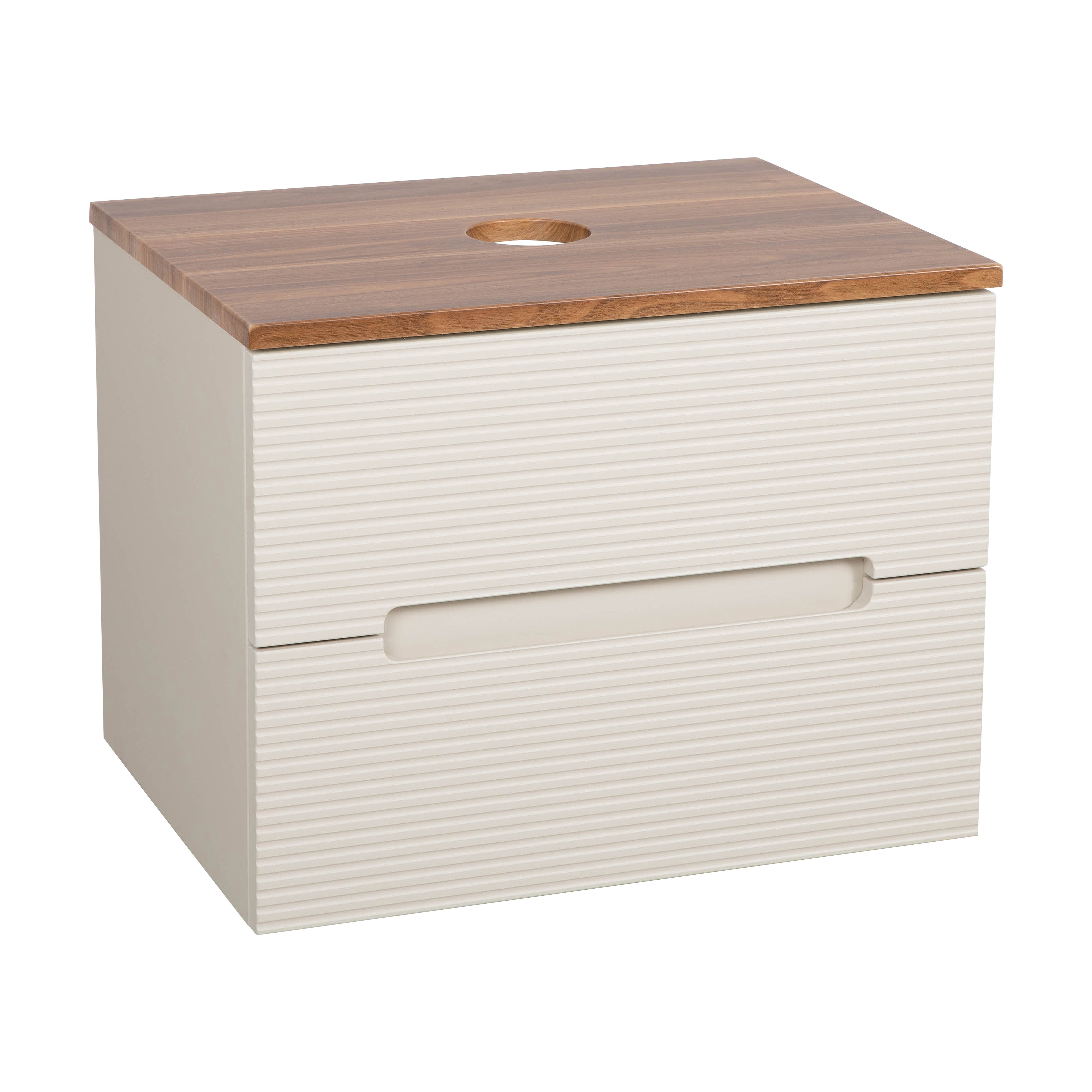 Monza Plus 600mm Fluted Wall Hung Vanity & Counter Top - Warm Oatmeal/Cali Walnut