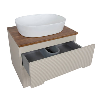 Monza Plus 600mm Fluted Wall Hung Vanity & Counter Top - Warm Oatmeal/Cali Walnut