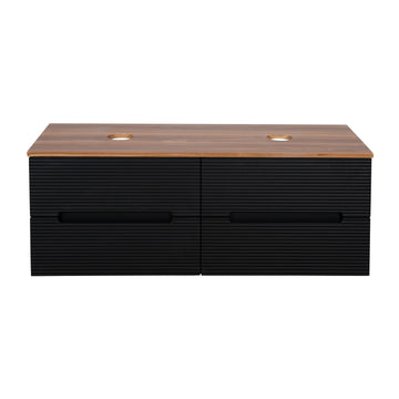 Monza Plus 1200mm Fluted Wall Hung Double Vanity w. Counter Top - Matte Black/Cali Walnut