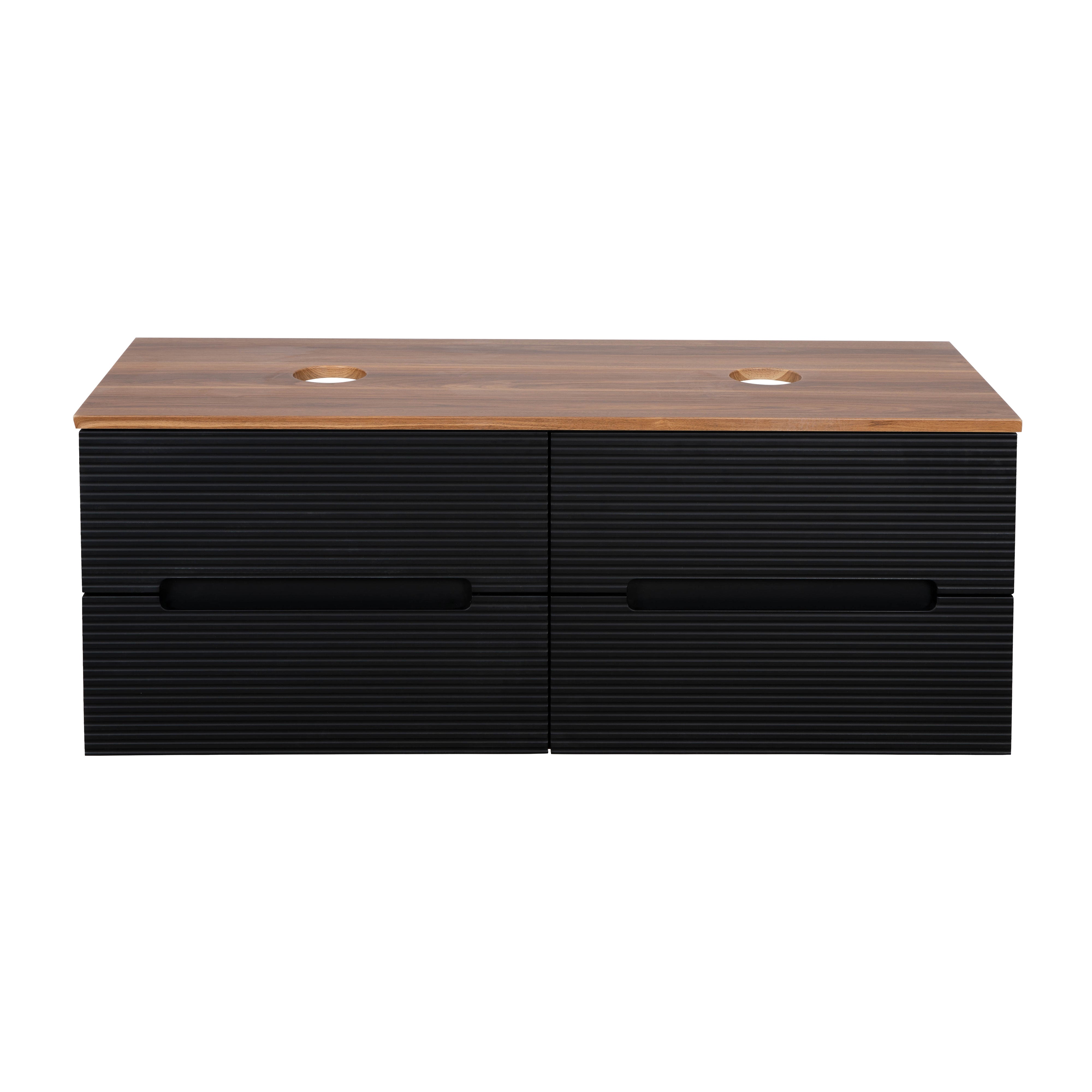 Monza Plus 1200mm Fluted Wall Hung Double Vanity w. Counter Top - Matte Black/Cali Walnut