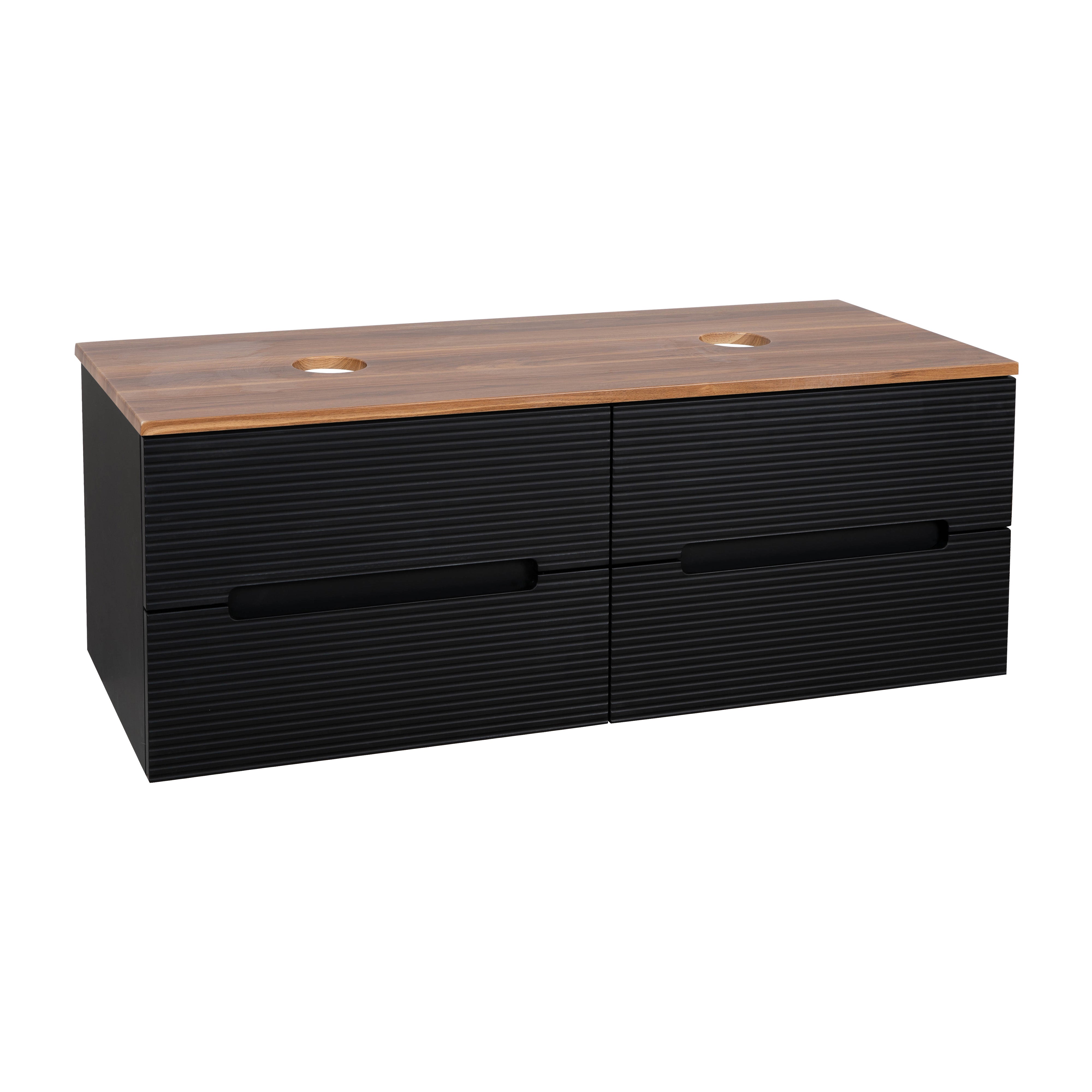 Monza Plus 1200mm Fluted Wall Hung Double Vanity w. Counter Top - Matte Black/Cali Walnut