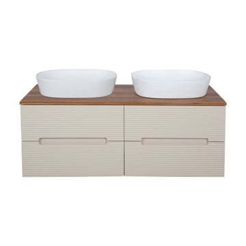 Monza Plus 1200mm Fluted Wall Hung Double Vanity w. Counter Top - Warm Oatmeal/Cali Walnut